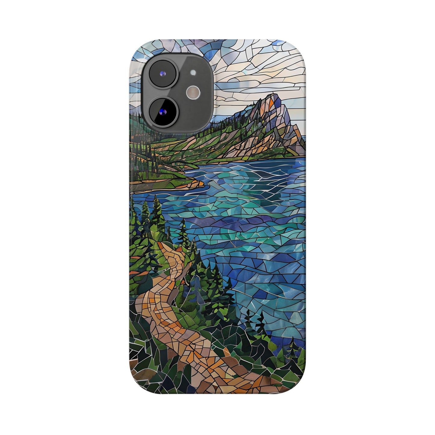 Isle Royale Mosaic Slim Phone Case, Remote Island Wilderness Art, Great Lakes Nature Aesthetic, Eco-Friendly Phone Accessory
