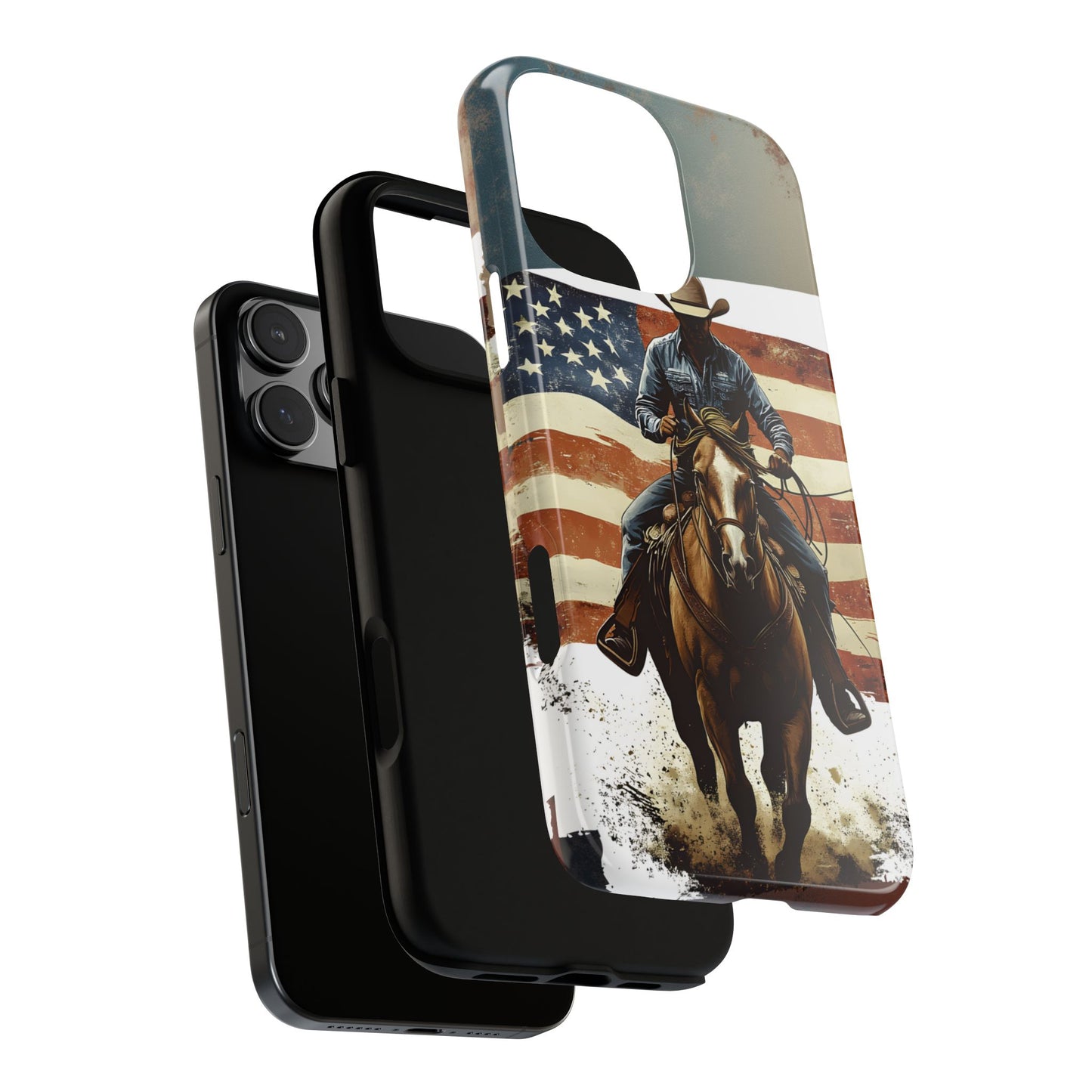 Proud  USA Cowboy Tough Case, Patriotic USA Flag Western Cover, compatible with iPhone 17, 16, 15, 14, 13, Galaxy, Google