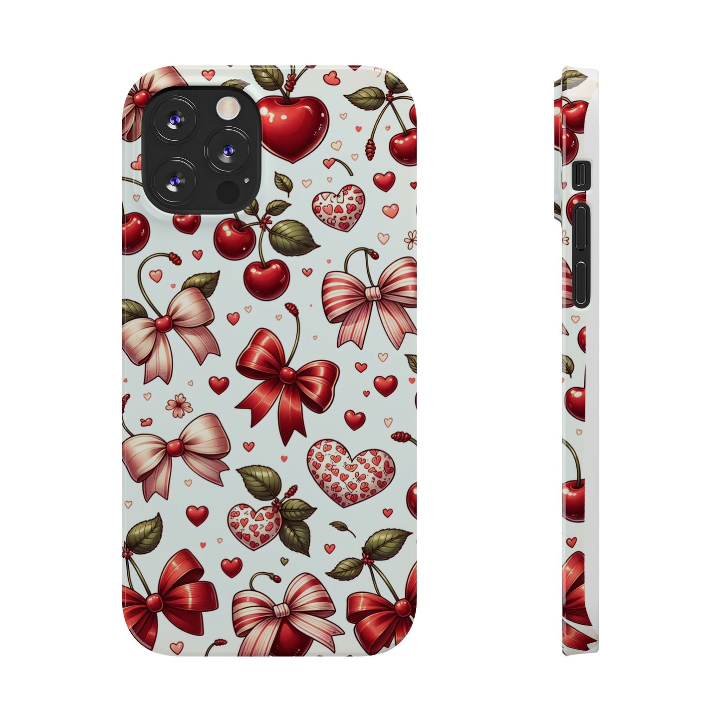 Cute Floral Phone Cases, Cherry Heart Phone Accessories, Valentine Gift, Girly Slim Phone Case, Trendy Mobile Cover