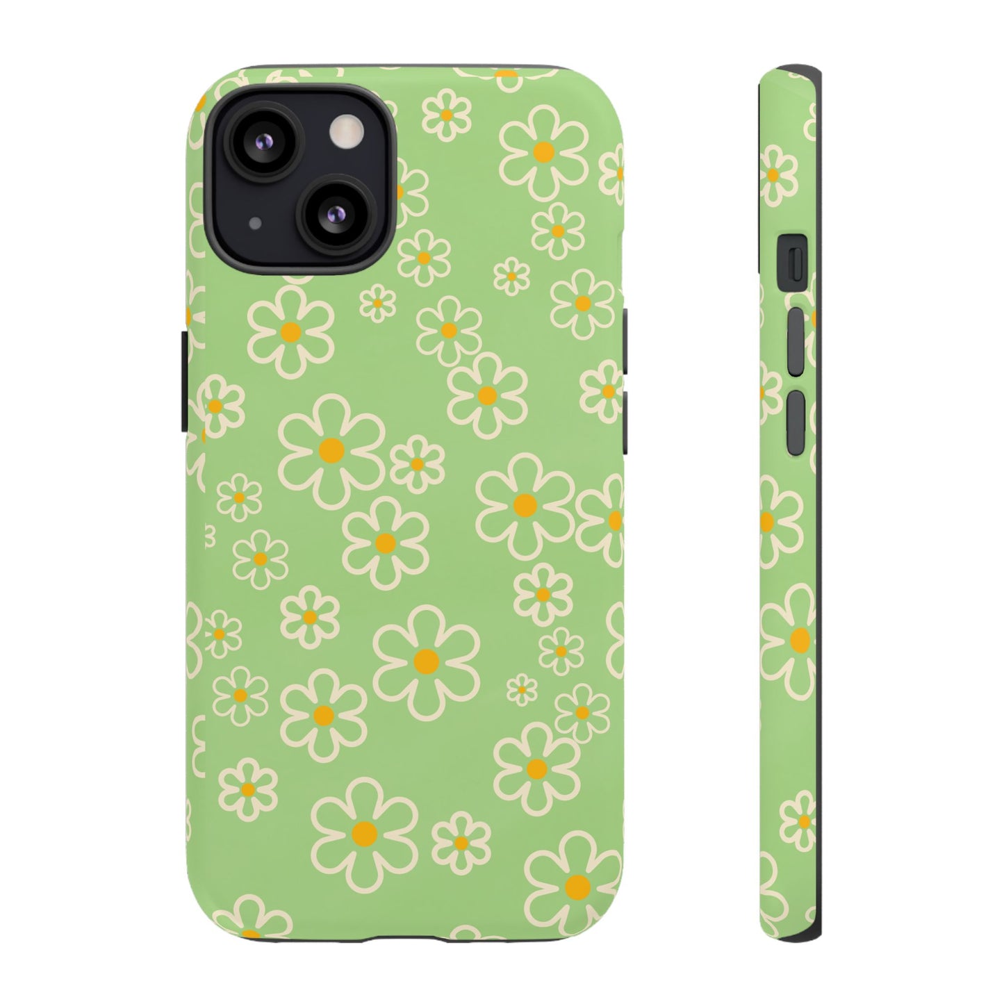 Minimal Daisy Flower Tough Phone Case - Retro Coquette Floral Print, Cute Soft Aesthetic, Compatible with iPhone, Galaxy, and Google Phones