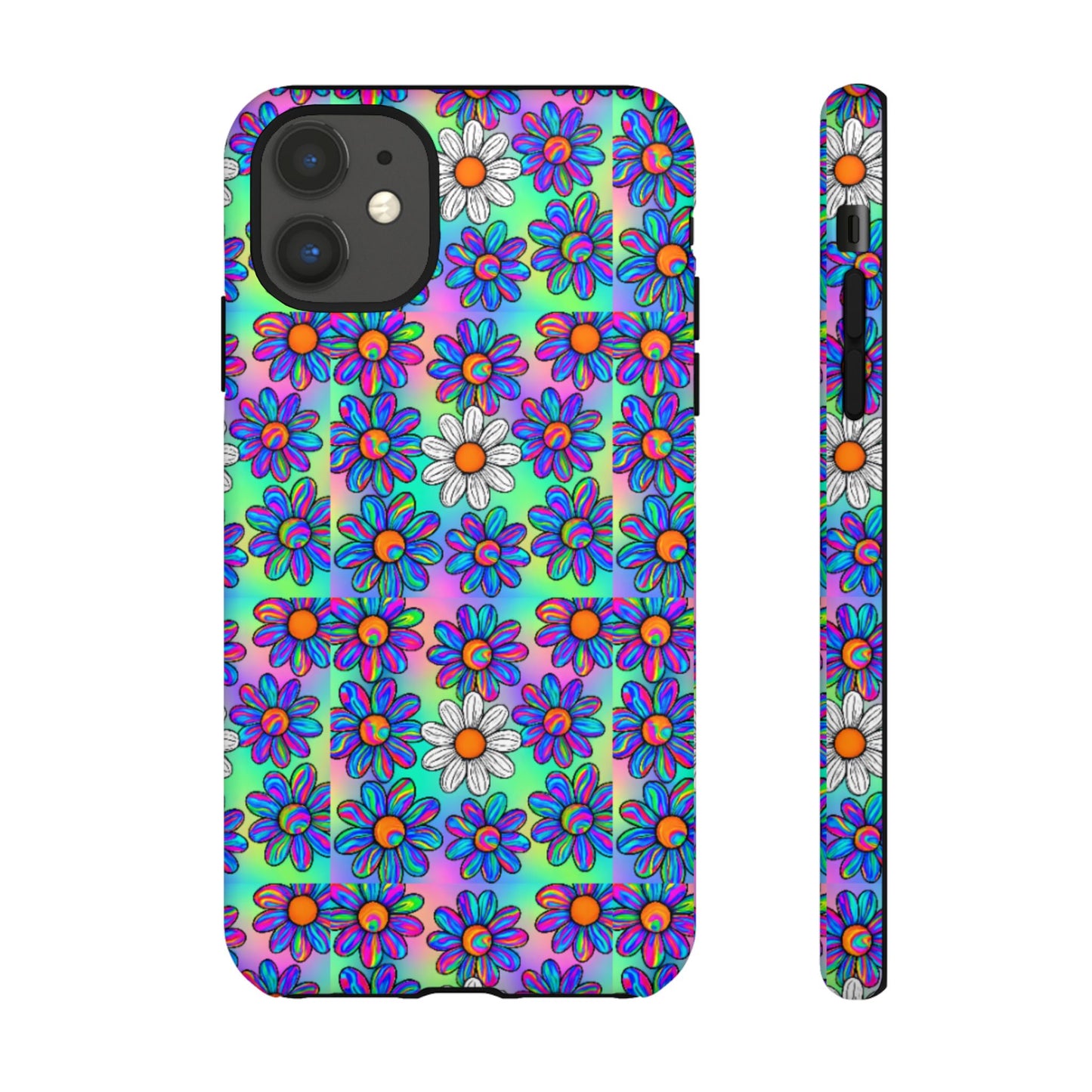 Trippy Daisy Tough Phone Case - Psychedelic Floral Aesthetic, Colorful Groovy Design, Compatible with iPhone, Galaxy, and Google Phones
