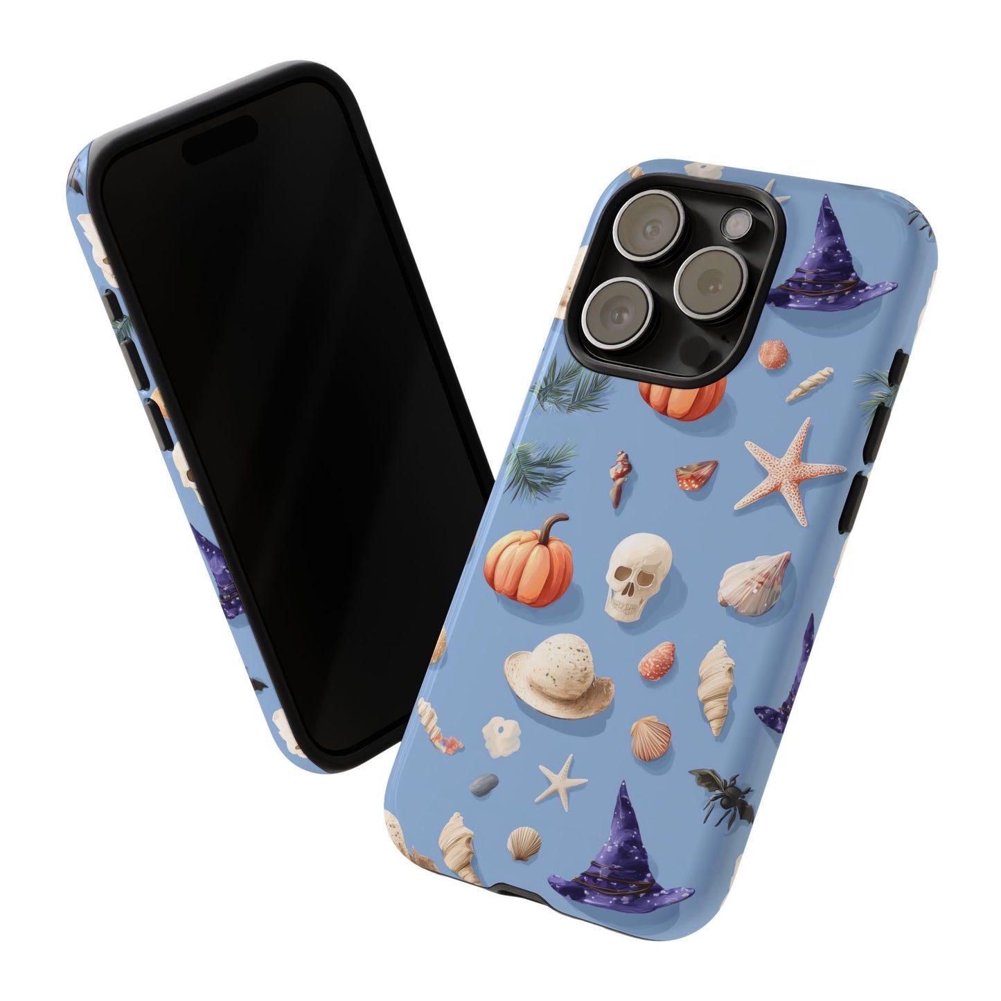 Summerween Halloween Phone Case, Spooky Summer Vibes Cover, Witch Hat Pumpkin Skull Seashell Starfish Beach Aesthetic iPhone Galaxy Pixel