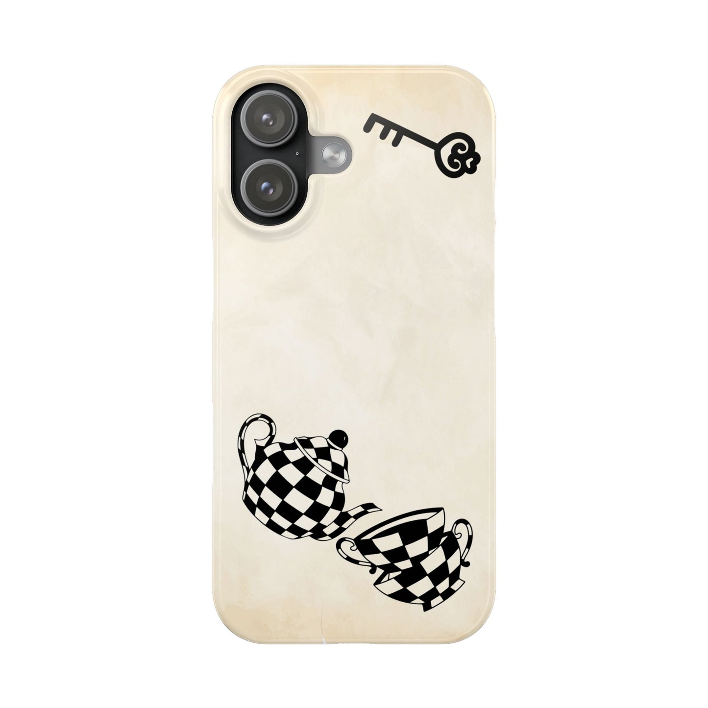 Alice in Wonderland Slim Phone Case, Tea Kettle and Cups Phone Cover, Compatible with iPhone 17, 16, 15, 14, 13