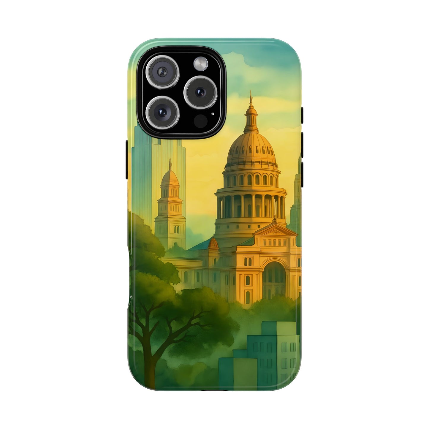 Cityscape Tough Phone Case, Austin Skyline Phone Cover, Watercolor Design Compatible with iPhone, Galaxy & Google
