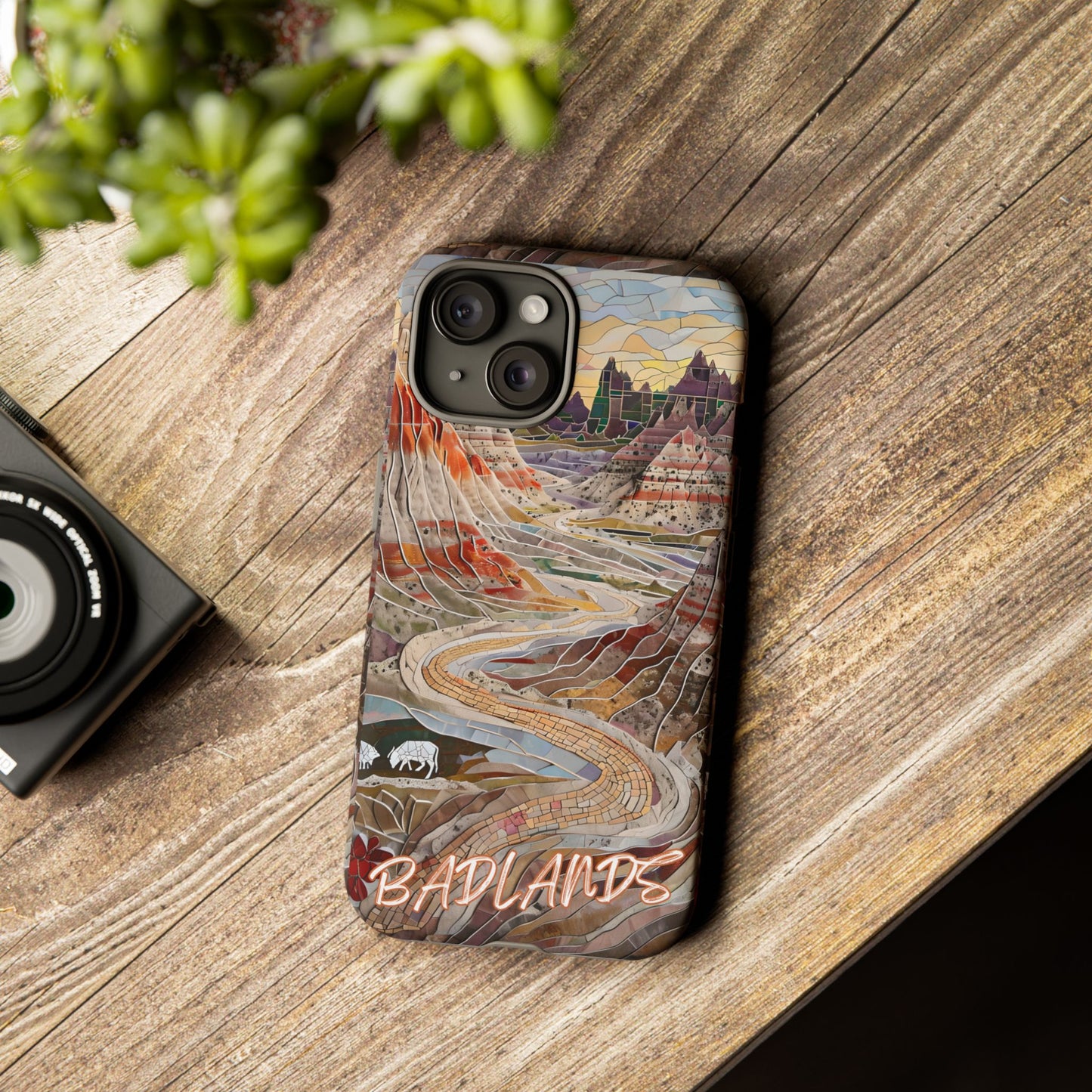 Badlands Mosaic Tough Phone Case - Rugged Rock Formations, Prairie Landscape Aesthetic, Compatible with iPhone, Galaxy, and Google Phones