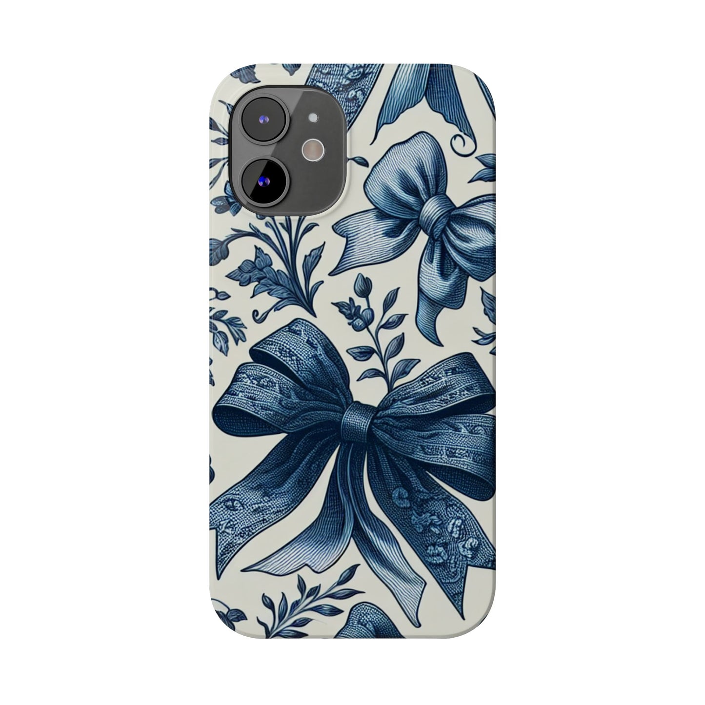 Elegant Floral Bow Slim Phone Case, Blue Flower Phone Cover, Gift for Her, Stylish Tech Accessory, Wedding Gift, Floral Design