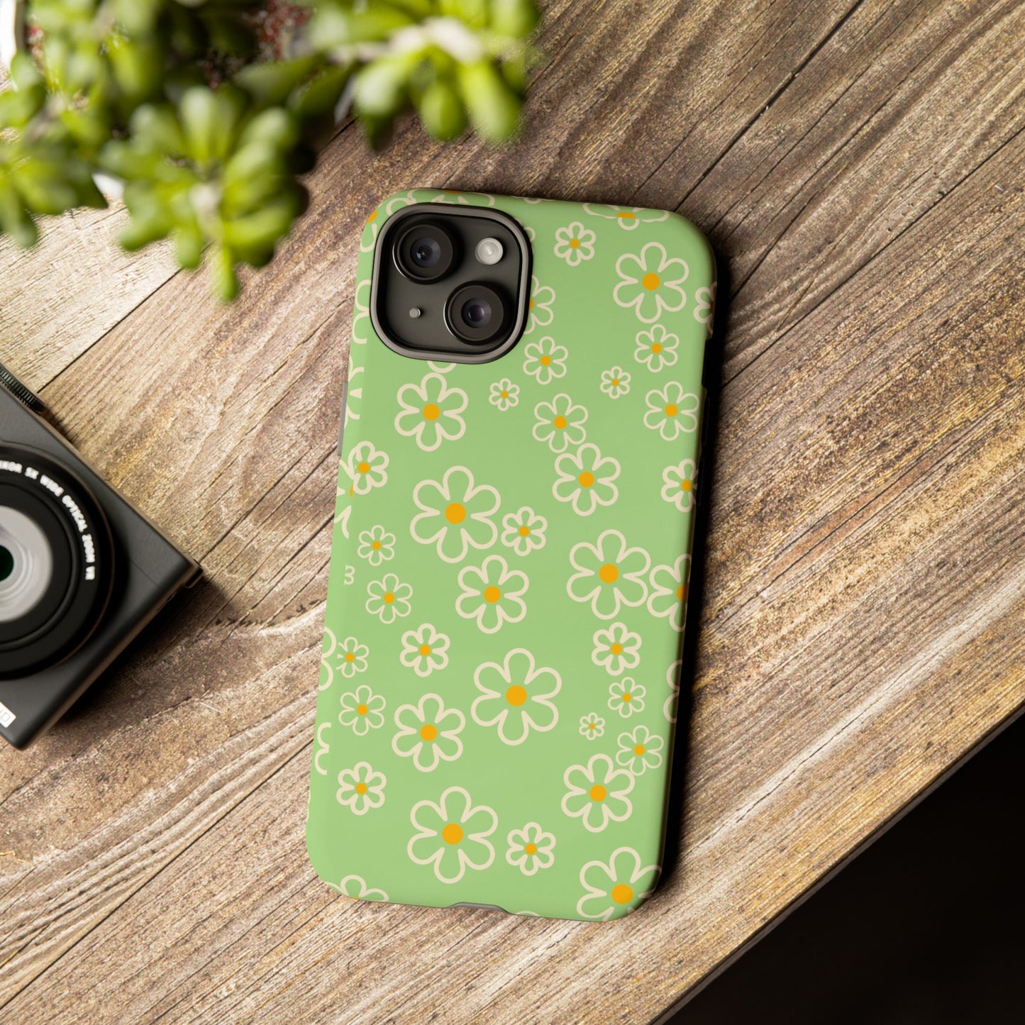 Minimal Daisy Flower Tough Phone Case - Retro Coquette Floral Print, Cute Soft Aesthetic, Compatible with iPhone, Galaxy, and Google Phones