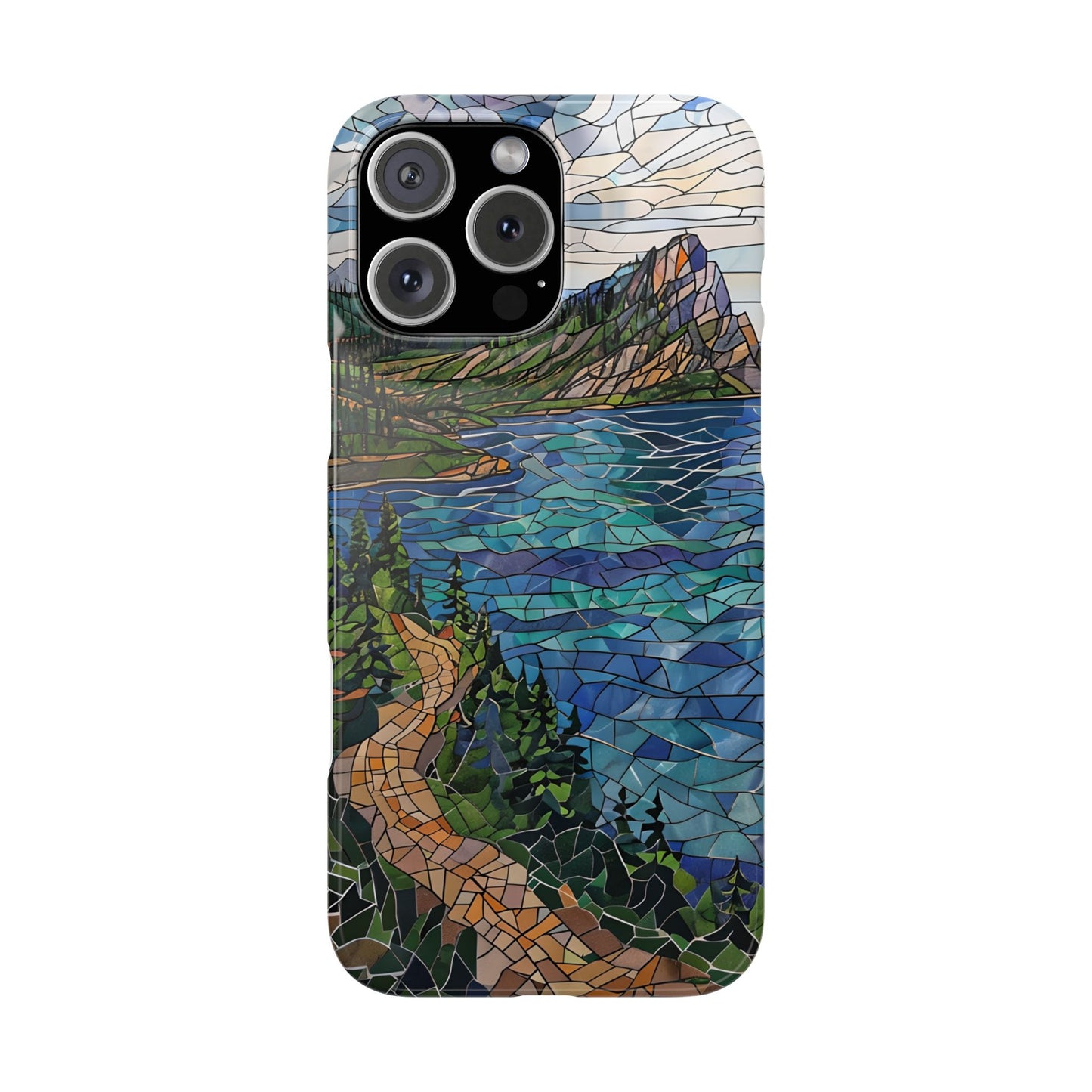 Isle Royale Mosaic Slim Phone Case, Remote Island Wilderness Art, Great Lakes Nature Aesthetic, Eco-Friendly Phone Accessory