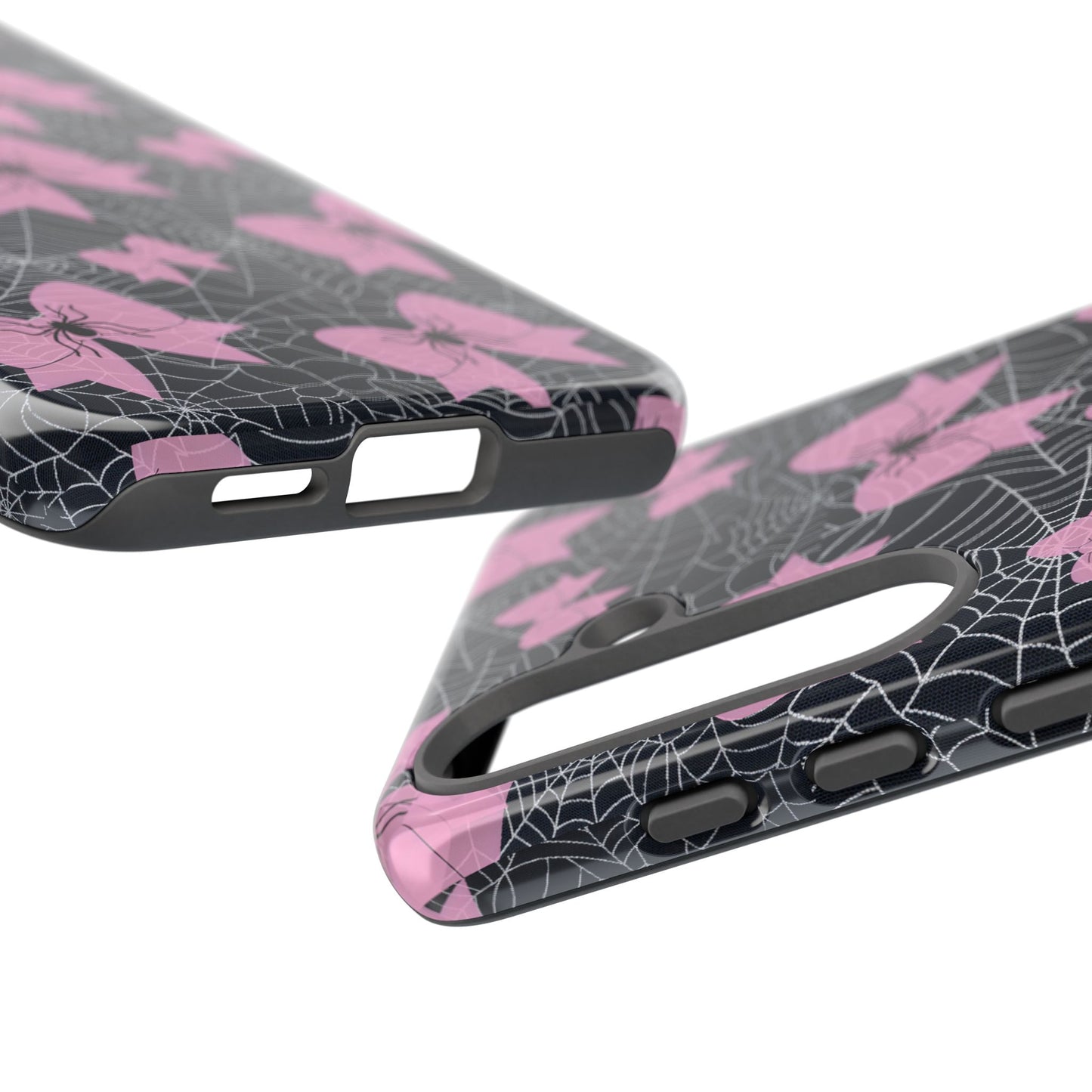 Pink Spider Bow Phone Case, Goth Coquette Spiderweb Phone Cover Creepy Cute Halloween Aesthetic Case Spooky Glam Girl Accessory for Alt Fans