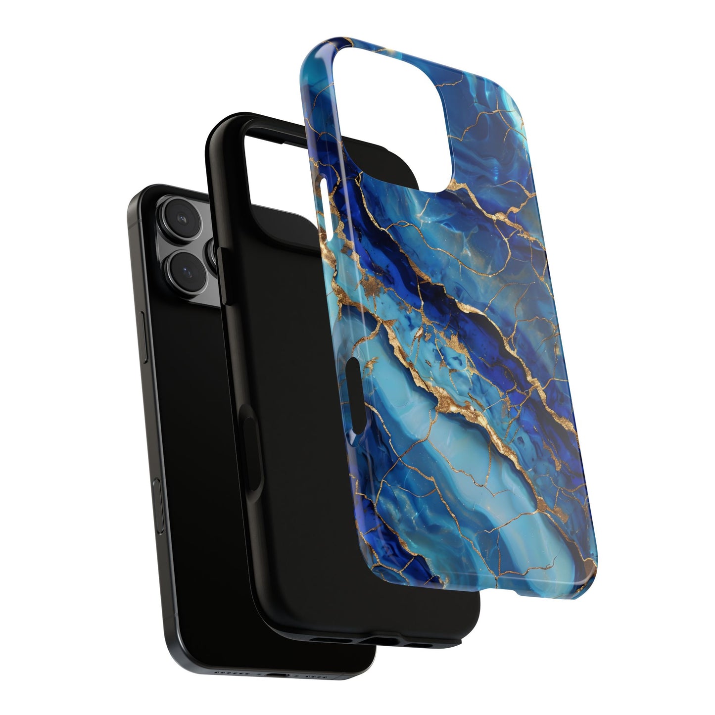Blue Marble Agate Crystal Phone Case Geode Crystal Art with Elegant Gold Veins, Luxury Abstract Cover compatible with iPhone, Samsung, Pixel