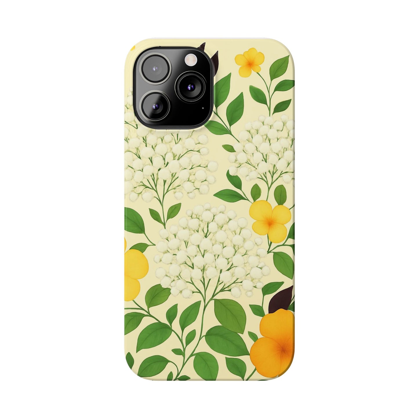 Delicate Floral Print Phone Case, Autumn Botanical Slim Phone Case, Aesthetic Flower Phone Cover Compatible with iPhone, Galaxy, Google