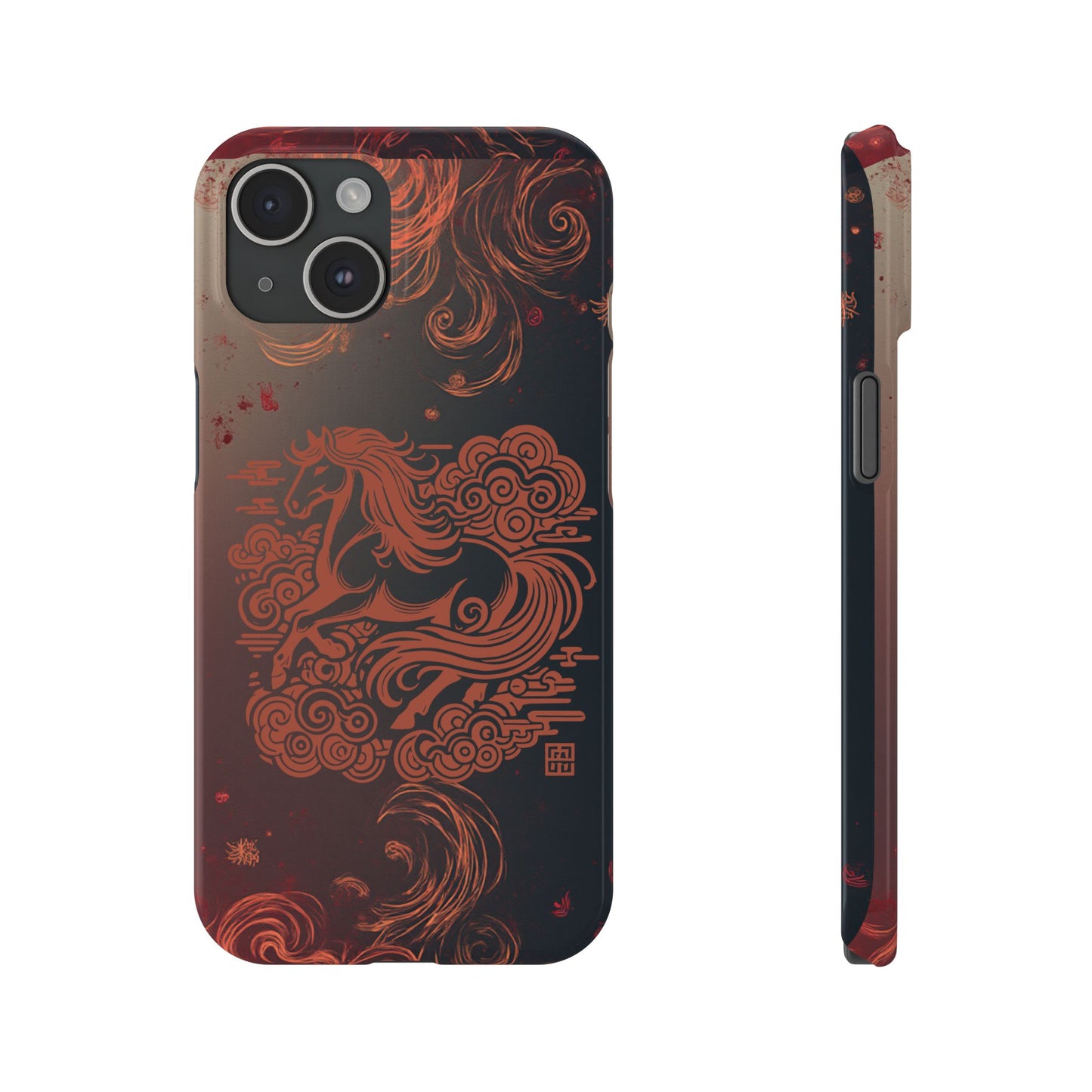 Year of the Horse Floral Art Slim Phone Case, Chinese Zodiac 2026 Design, compatible with iPhone 17 16 15 14 13 Galaxy Google