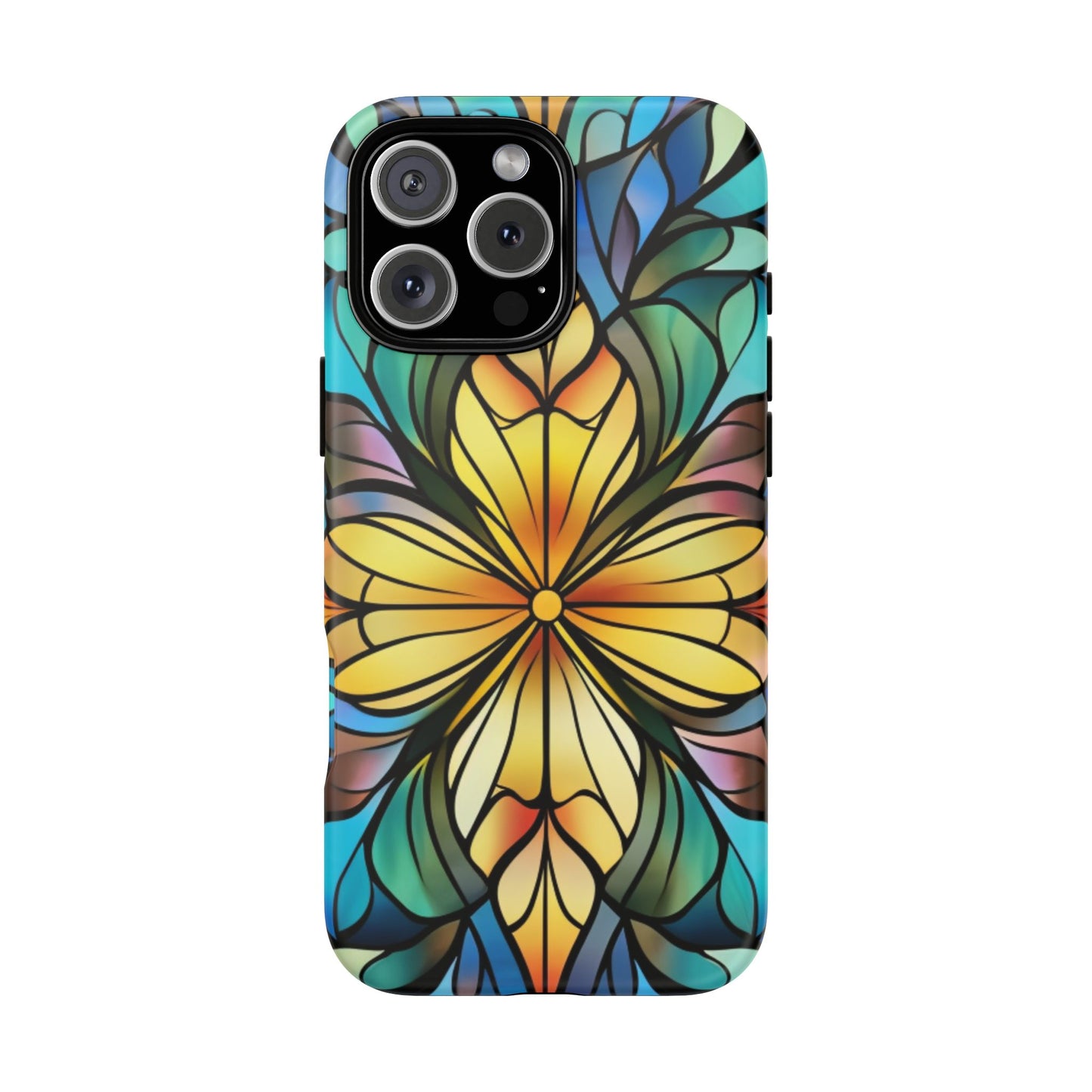 Stained Glass Sunshine Floral Phone Case, Tough Protective Gift for Women - fits iPhone 16 Pro Max Plus 15 14 13 12 11 X Samsung, Pixel