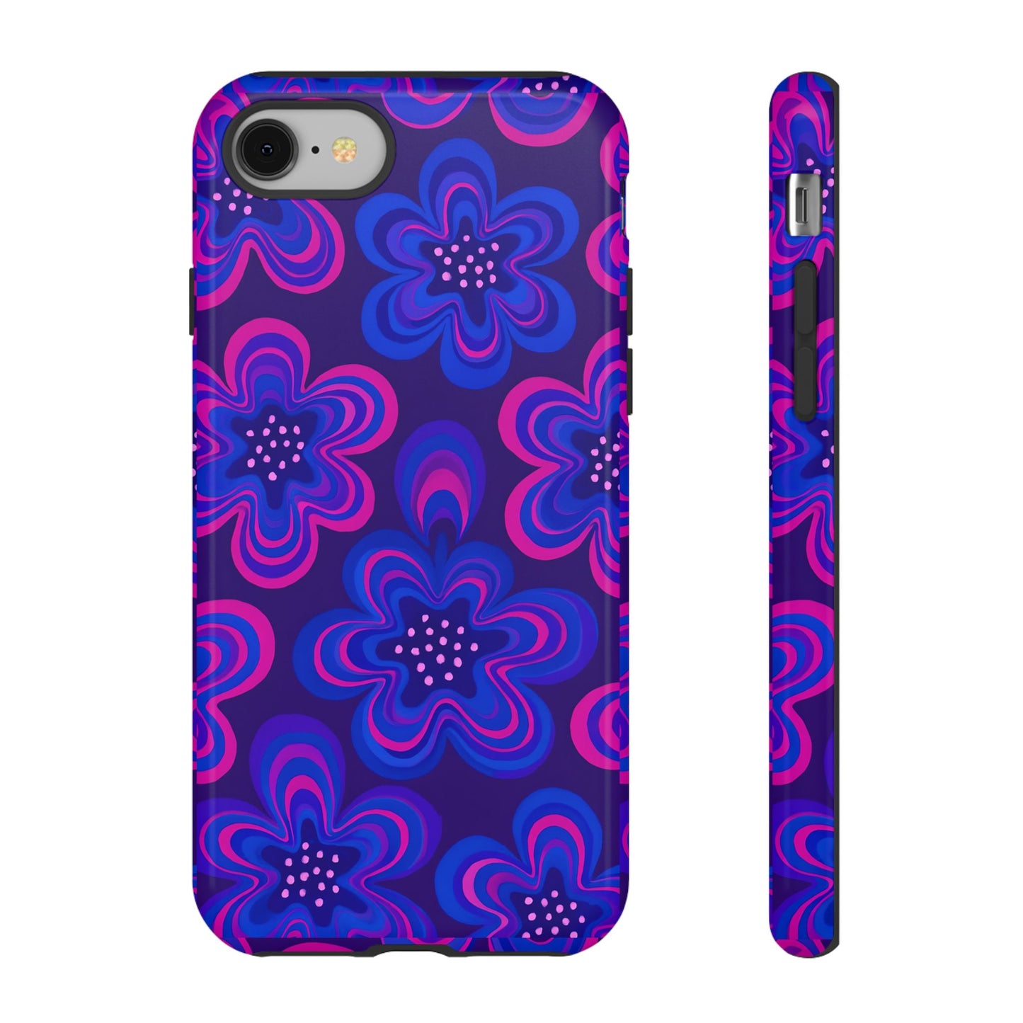 Retro Swirl Flower Tough Phone Case - Groovy Psychedelic Floral Pattern, Funky Vintage Aesthetic, Compatible with iPhone, Galaxy, and Google