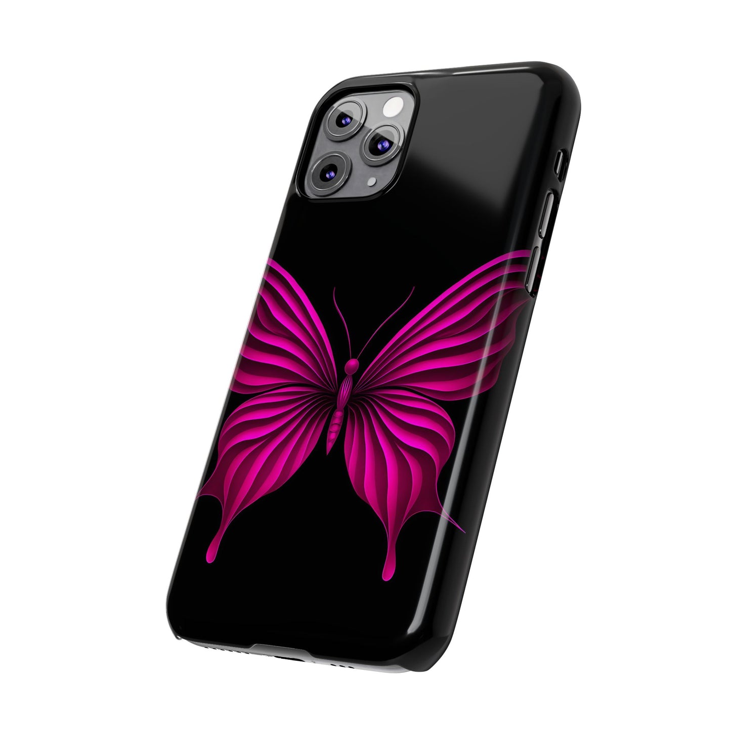 Pink Butterfly Phone Case, Elegant Insect Art, Black Aesthetic Slim Phone Case Compatible with iPhone, Galaxy, Google