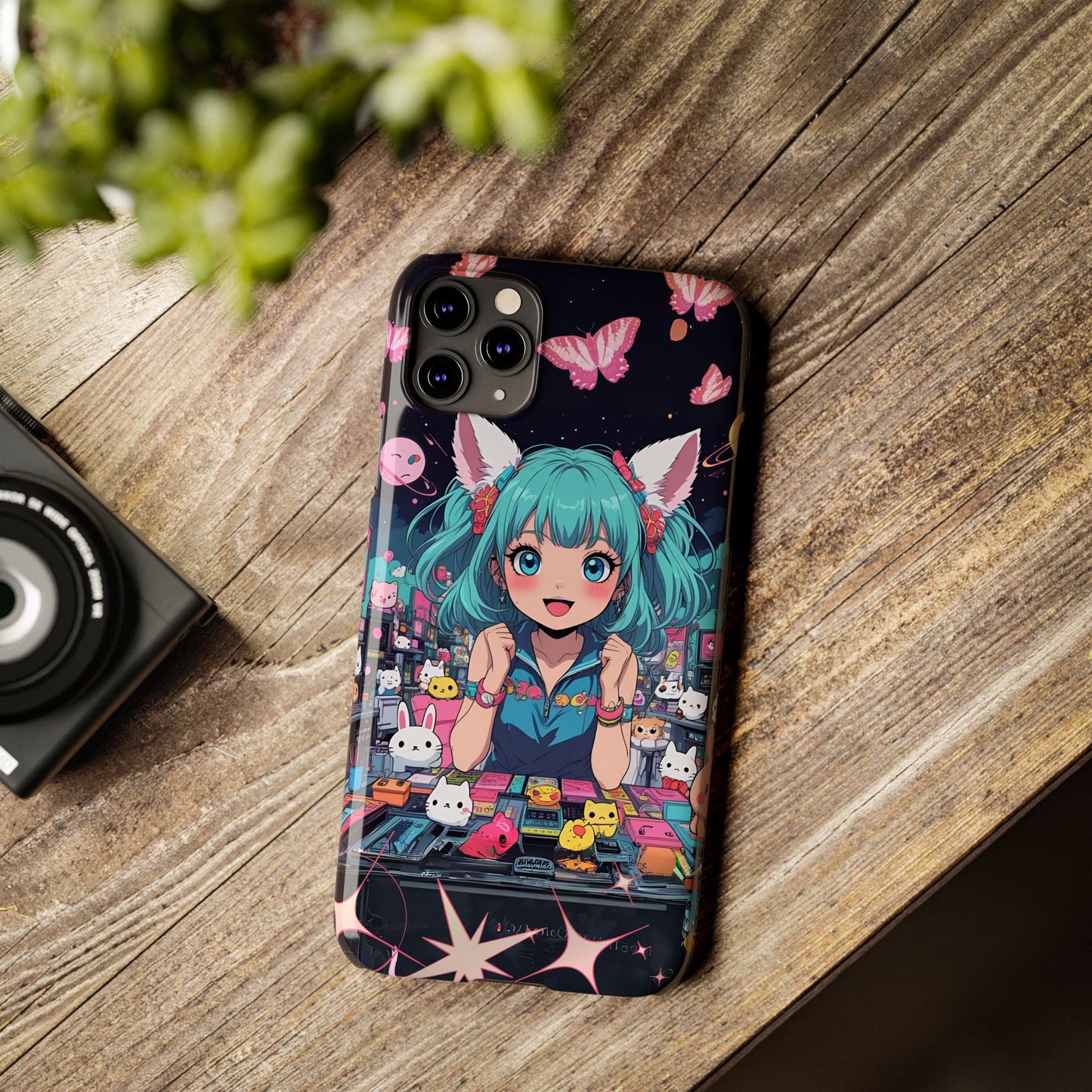 Y2K Anime Girl Slim Phone Case, Kawaii Vaporwave Style, Cute Maximalist Aesthetic, Anime Design, Slim Protection, Aesthetic Accessory