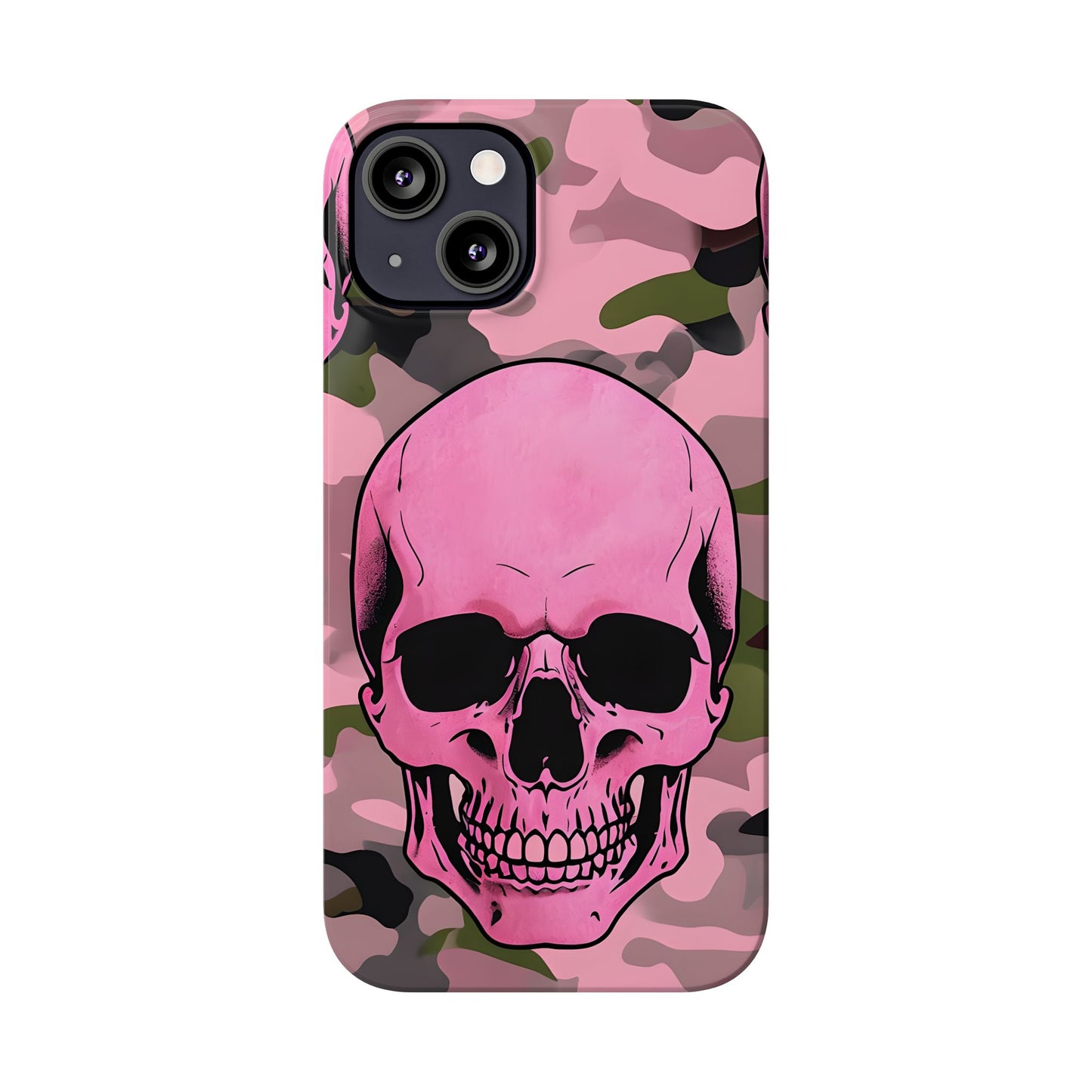 Pink Camo Skull Phone Case, Slim Case for iPhone, Edgy Phone Accessory, Unique Gift for Her, Trendy Tech Lover