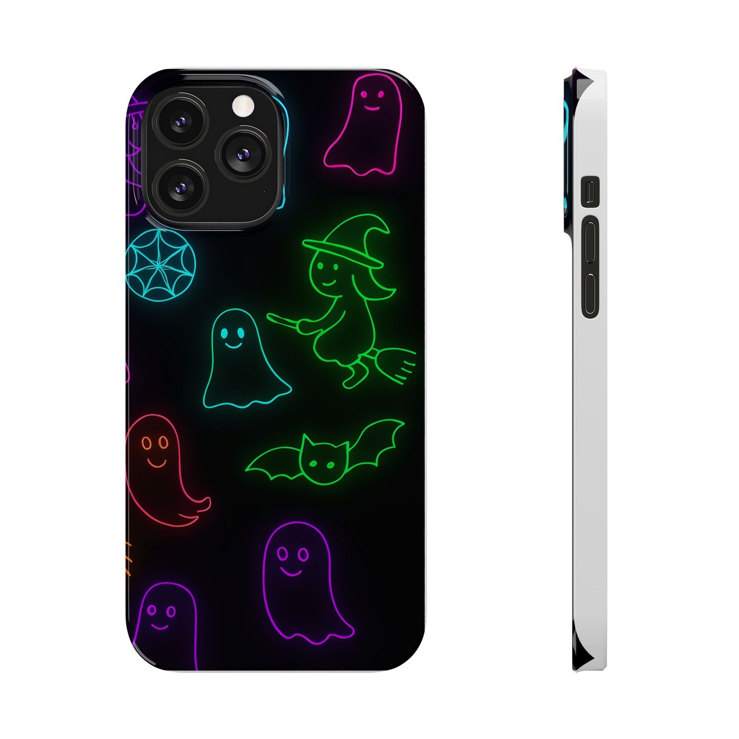 Neon Halloween Phone Case, Cute Ghost Witch Aesthetic Slim Phone Case, Compatible with iPhone, Galaxy, Google