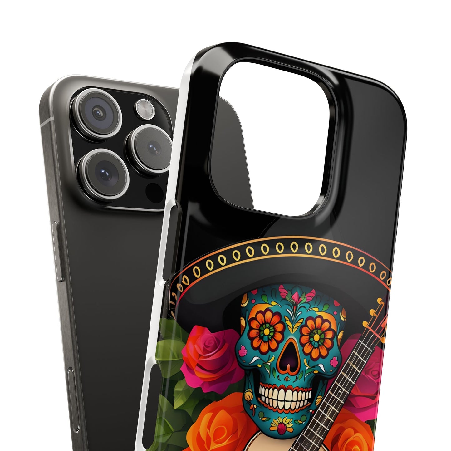 Mariachi Skull Slim Phone Case, Colorful Folk Aesthetic, Halloween Floral Skull Design, Gift for Mexican Culture Lovers