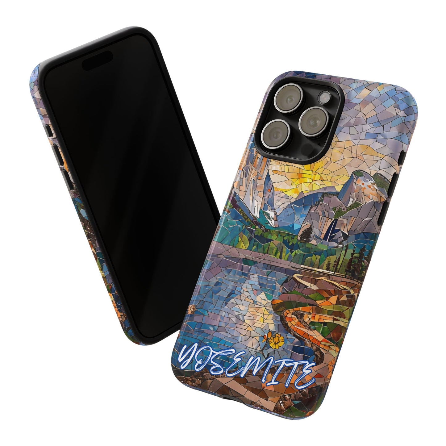 Yosemite Mosaic Tough Phone Case - Mountain Nature Art, Scenic Forest Aesthetic, Compatible with iPhone, Galaxy, and Google Phones