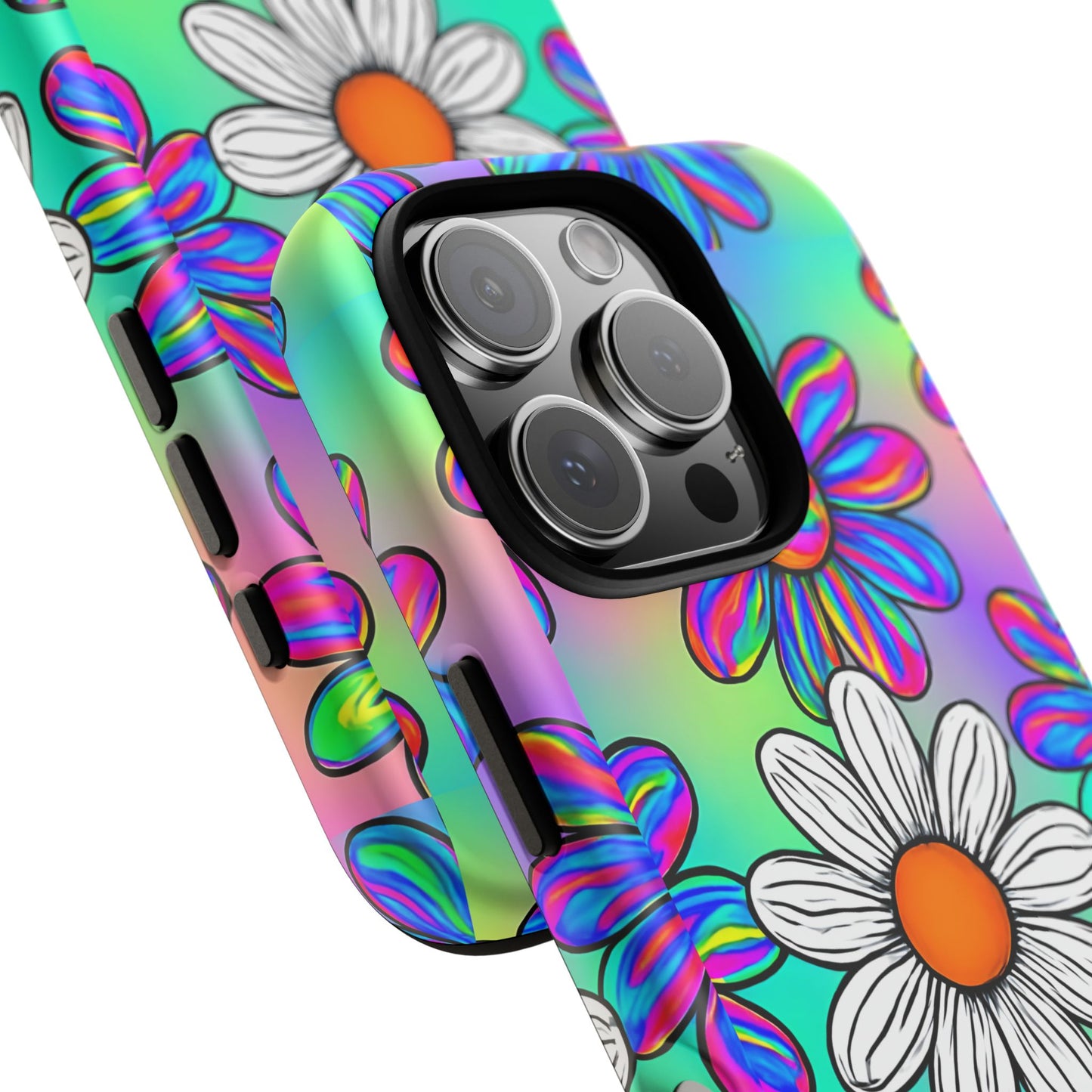 Trippy Daisy Tough Phone Case - Psychedelic Floral Design, Colorful Retro Aesthetic, Compatible with iPhone, Galaxy, and Google Phones