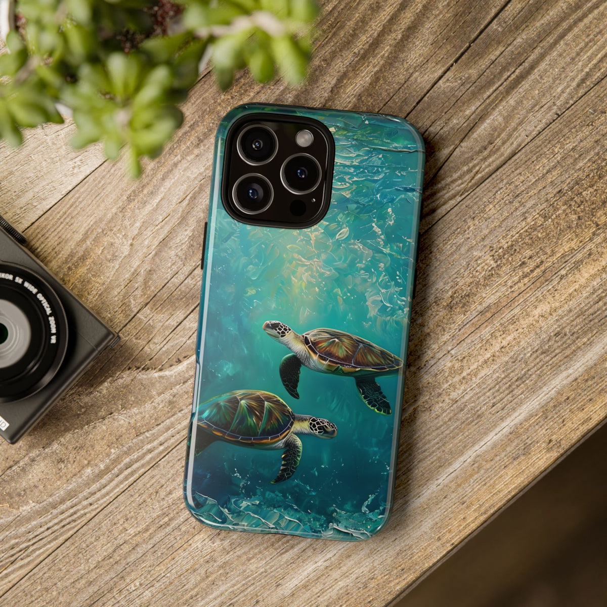 Sea Turtle Tough Phone Case, Ocean Scenery, Oil Painting, Marine Life Compatible with iPhone 17, 16, 15, 14, 13, Galaxy, Google