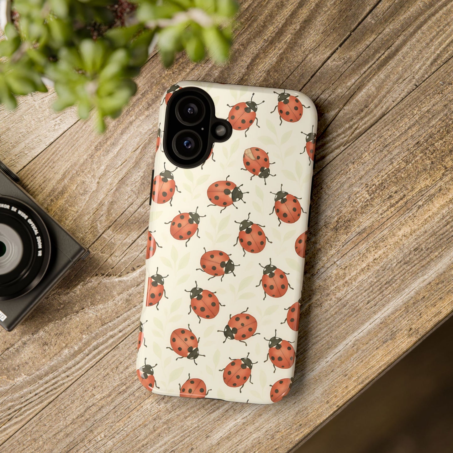 Ladybug Tough Phone Case - Cute Insect Aesthetic, Nature-Inspired Pattern Art, Compatible with iPhone, Galaxy, and Google Phones