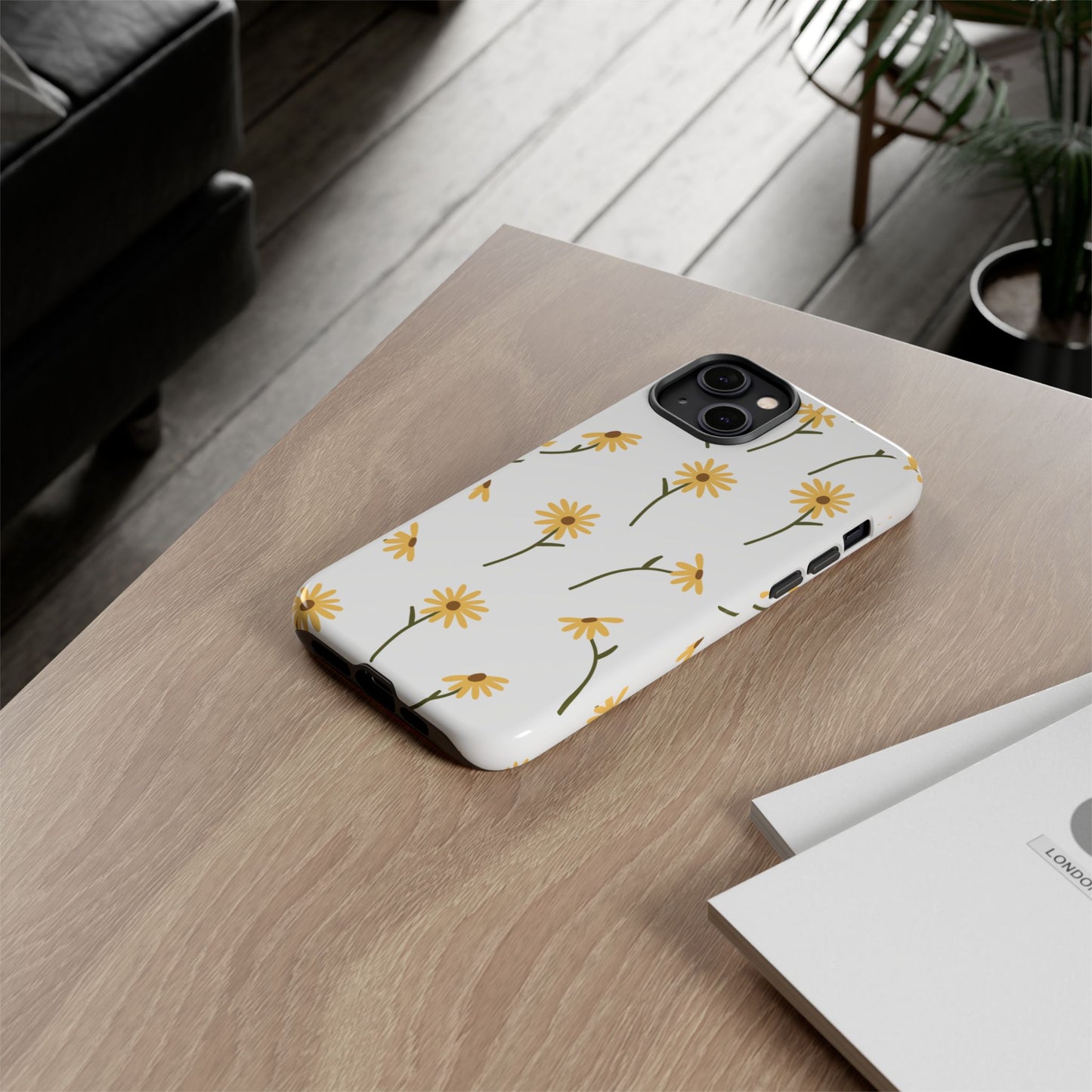 Sunflower Floral Tough Phone Case - Minimal Daisy-Inspired Print, Simple Botanical Aesthetic, Compatible with iPhone, Galaxy, and Google