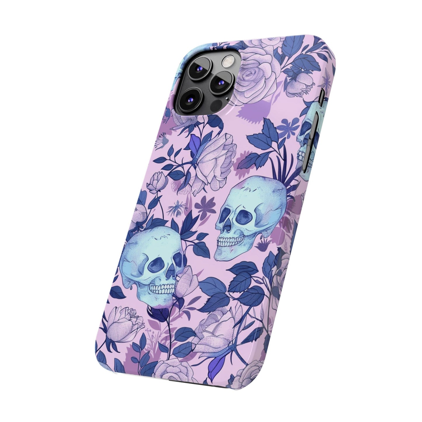 Floral Skull Slim Phone Case - Aesthetic, Trendy, Gift for Goth Lovers, Unique Phone Accessories, Floral Print, Halloween Decor