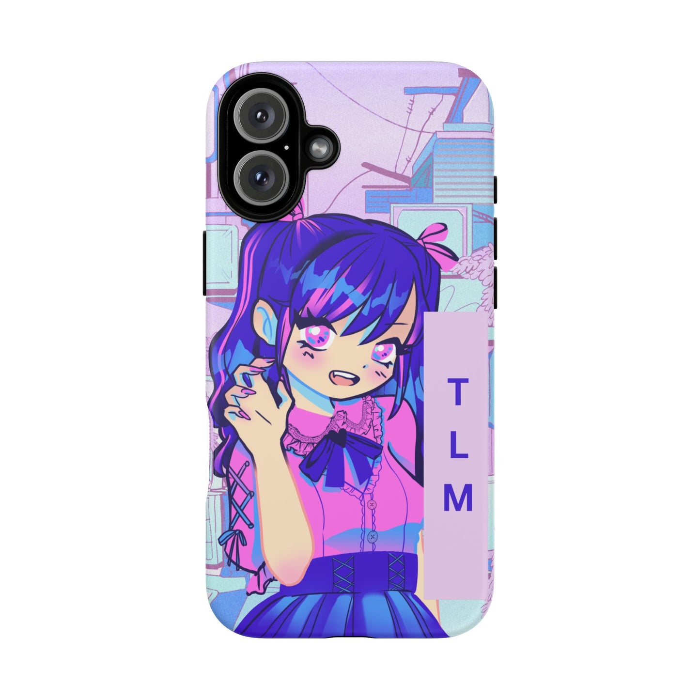 Personalized Initials, Anime Girl Phone Case,  Soft Pastel Kawaii Aesthetic Design, Cute Anime Aesthetic Phone Cover with Custom Initials
