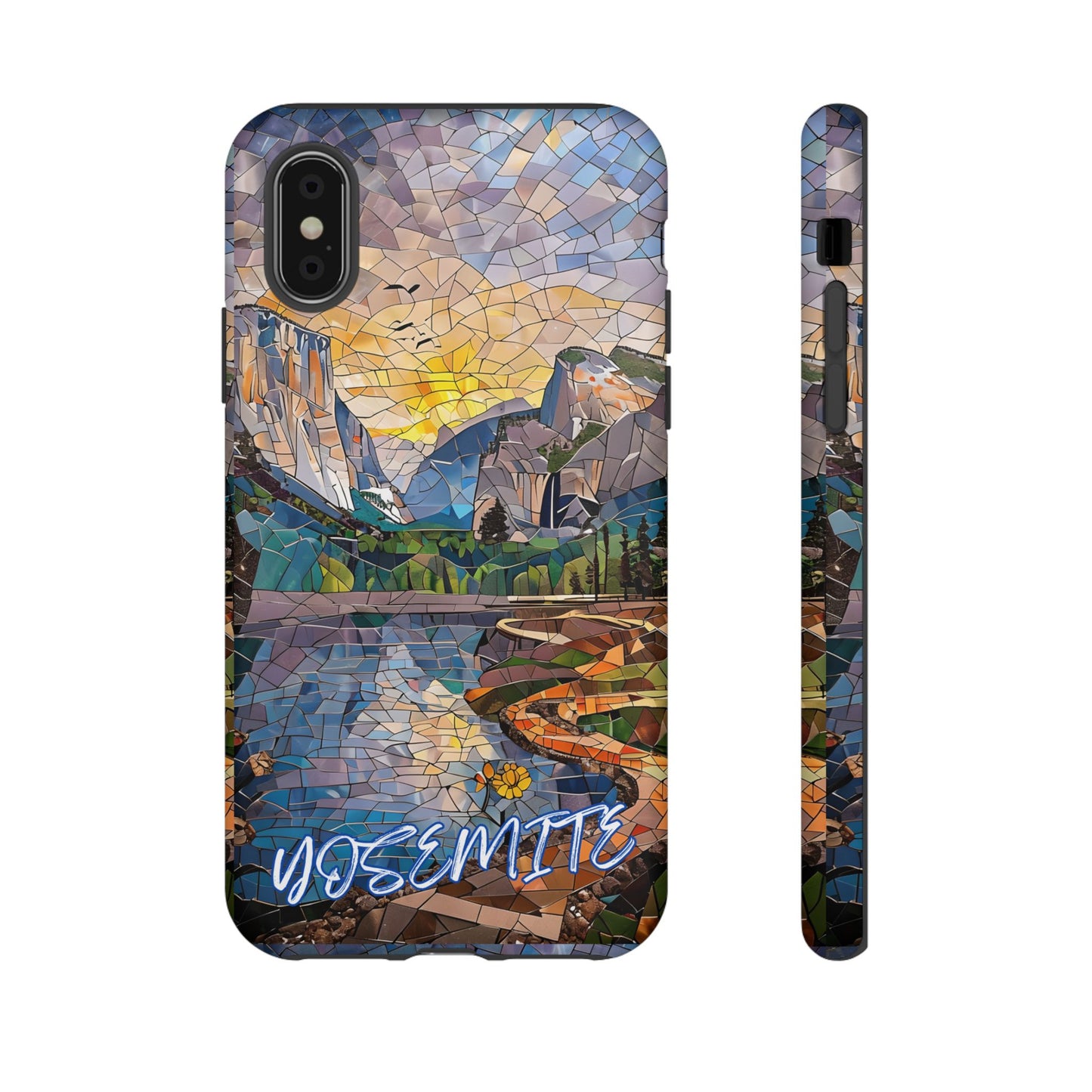 Yosemite Mosaic Tough Phone Case - Mountain Nature Art, Scenic Forest Aesthetic, Compatible with iPhone, Galaxy, and Google Phones