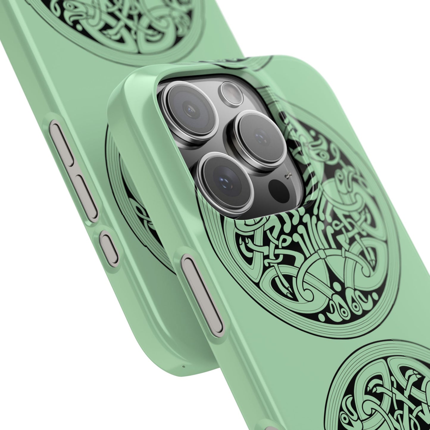 Celtic Medallion Slim Phone Case, Mint Green Design, St. Patrick Phone Cover Compatible with iPhone 17, 16, 15, 14, 13, 12, 11
