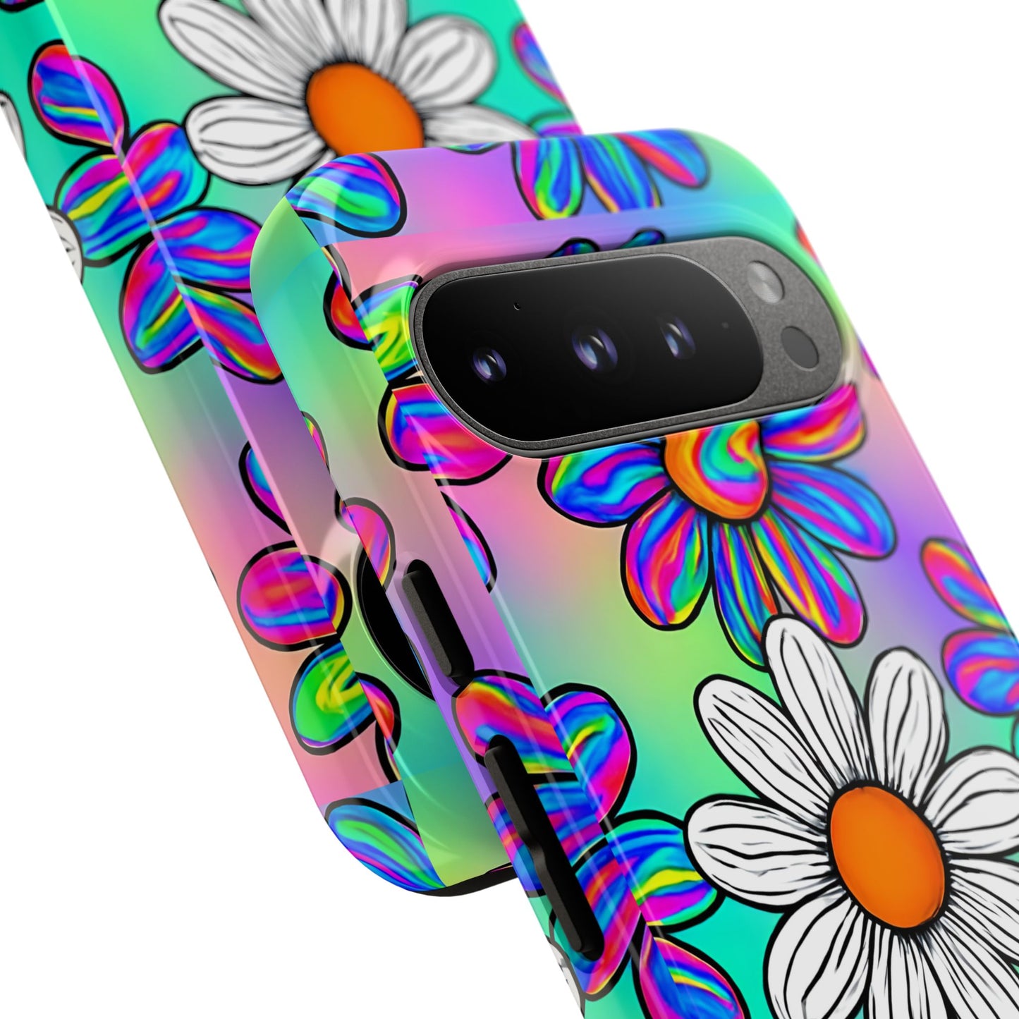 Trippy Daisy Tough Phone Case - Psychedelic Floral Design, Colorful Retro Aesthetic, Compatible with iPhone, Galaxy, and Google Phones