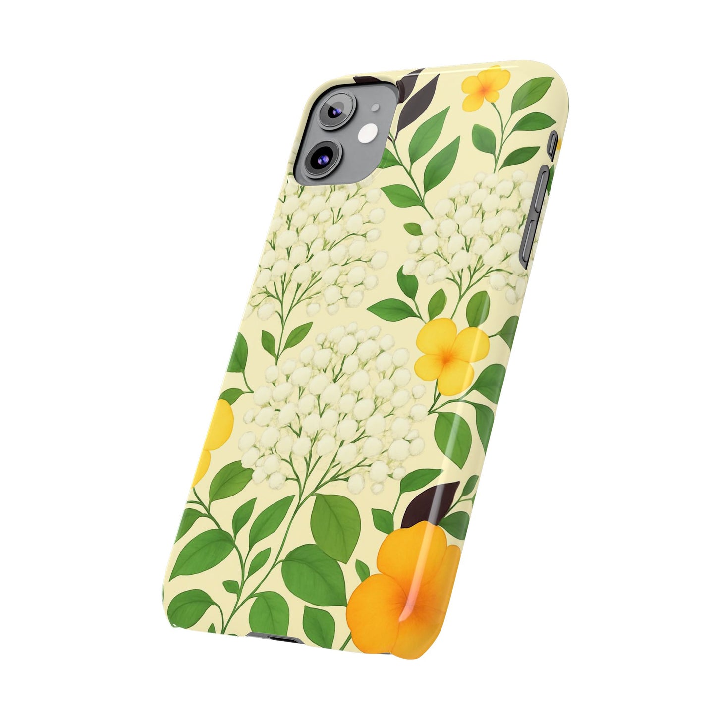 Delicate Floral Print Phone Case, Autumn Botanical Slim Phone Case, Aesthetic Flower Phone Cover Compatible with iPhone, Galaxy, Google