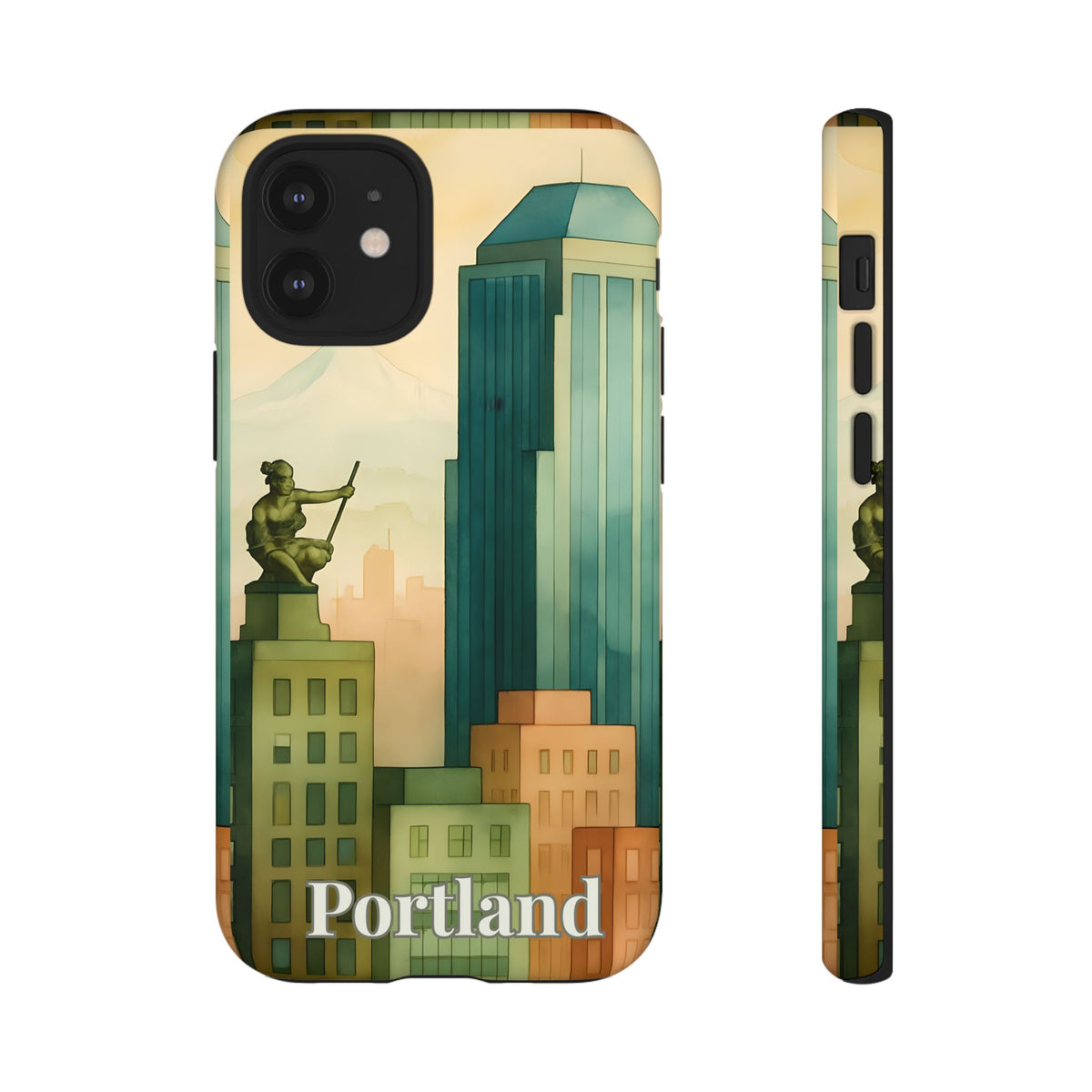 Portland Cityscape Phone Case • Urban Skyline Art Tough Case • Watercolor City Aesthetic • Gift for Travelers • Compatible with iPhone, Galaxy, Google
