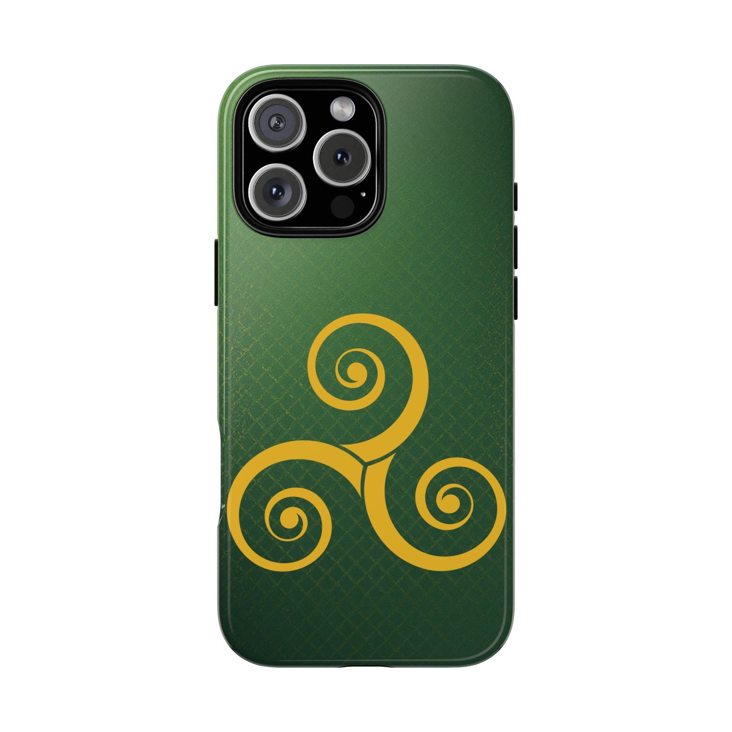 Gold Triskelion Tough Phone Case Celtic Spiral Irish Symbol Emerald Green Compatible with iPhone 17 16 15 14 13 Galaxy Google