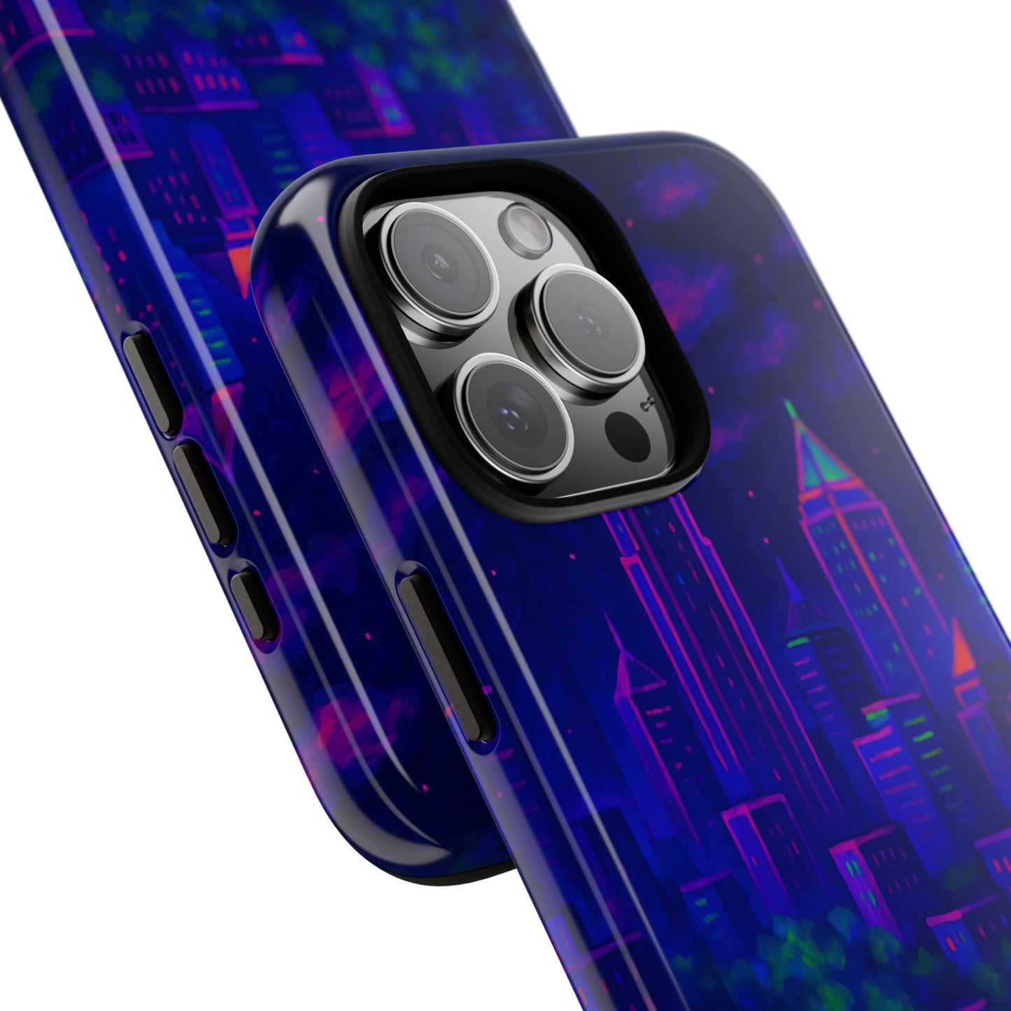 Cityscape Tough Phone Case, Atlanta Skyline Phone Cover, Neon Night Design Compatible with iPhone, Galaxy & Google