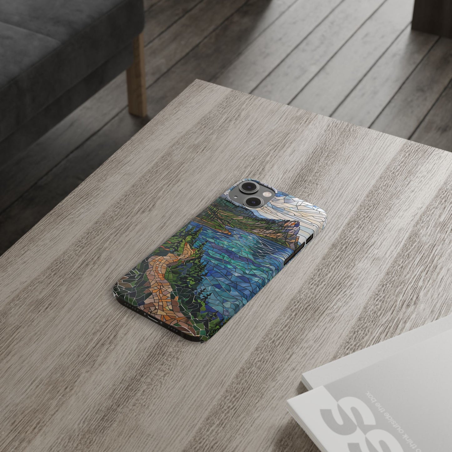 Isle Royale Mosaic Slim Phone Case, Remote Island Wilderness Art, Great Lakes Nature Aesthetic, Eco-Friendly Phone Accessory