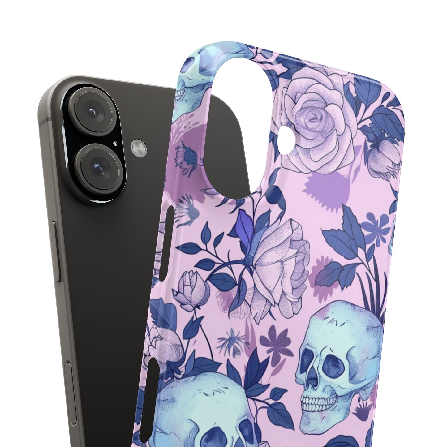 Floral Skull Slim Phone Case - Aesthetic, Trendy, Gift for Goth Lovers, Unique Phone Accessories, Floral Print, Halloween Decor