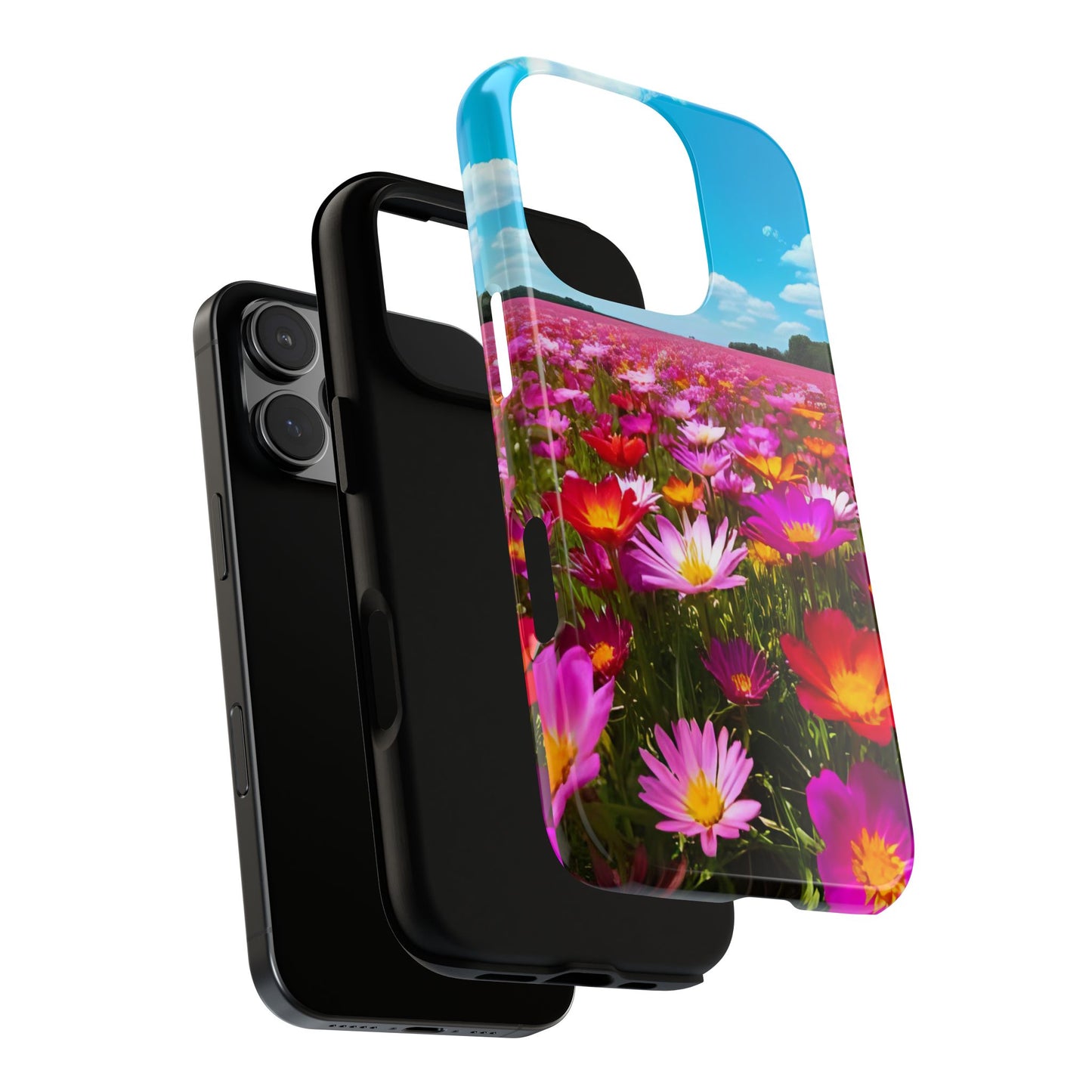 Flower Field Tough Phone Case - Wildflower Meadow Print, Colorful Nature Aesthetic, Compatible with iPhone, Galaxy, and Google Phones