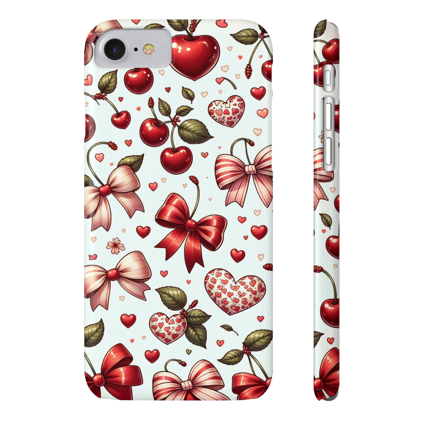 Cute Floral Phone Cases, Cherry Heart Phone Accessories, Valentine Gift, Girly Slim Phone Case, Trendy Mobile Cover