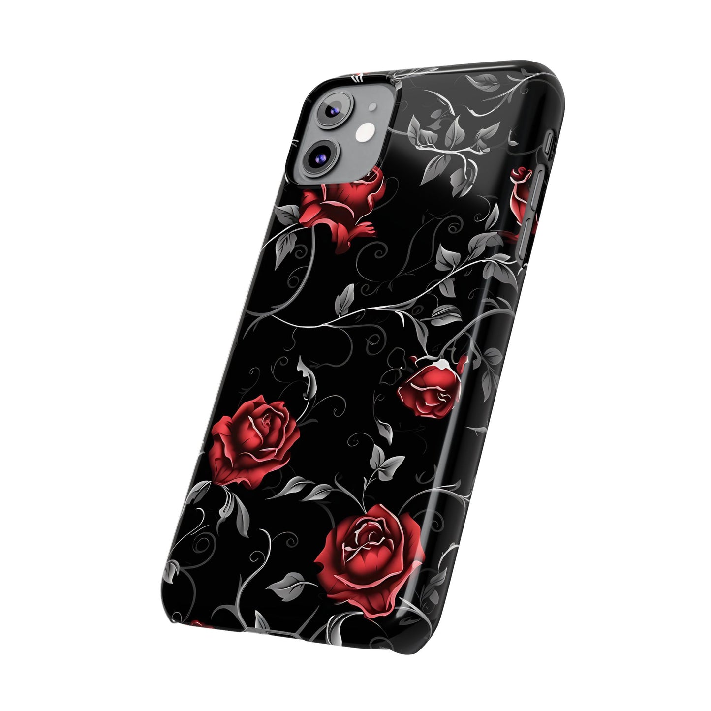 Elegant Floral Slim Phone Cases, Gothic Style Case, Rose Design Cover, Unique Gift for Her, Phone Accessories, Modern Chic