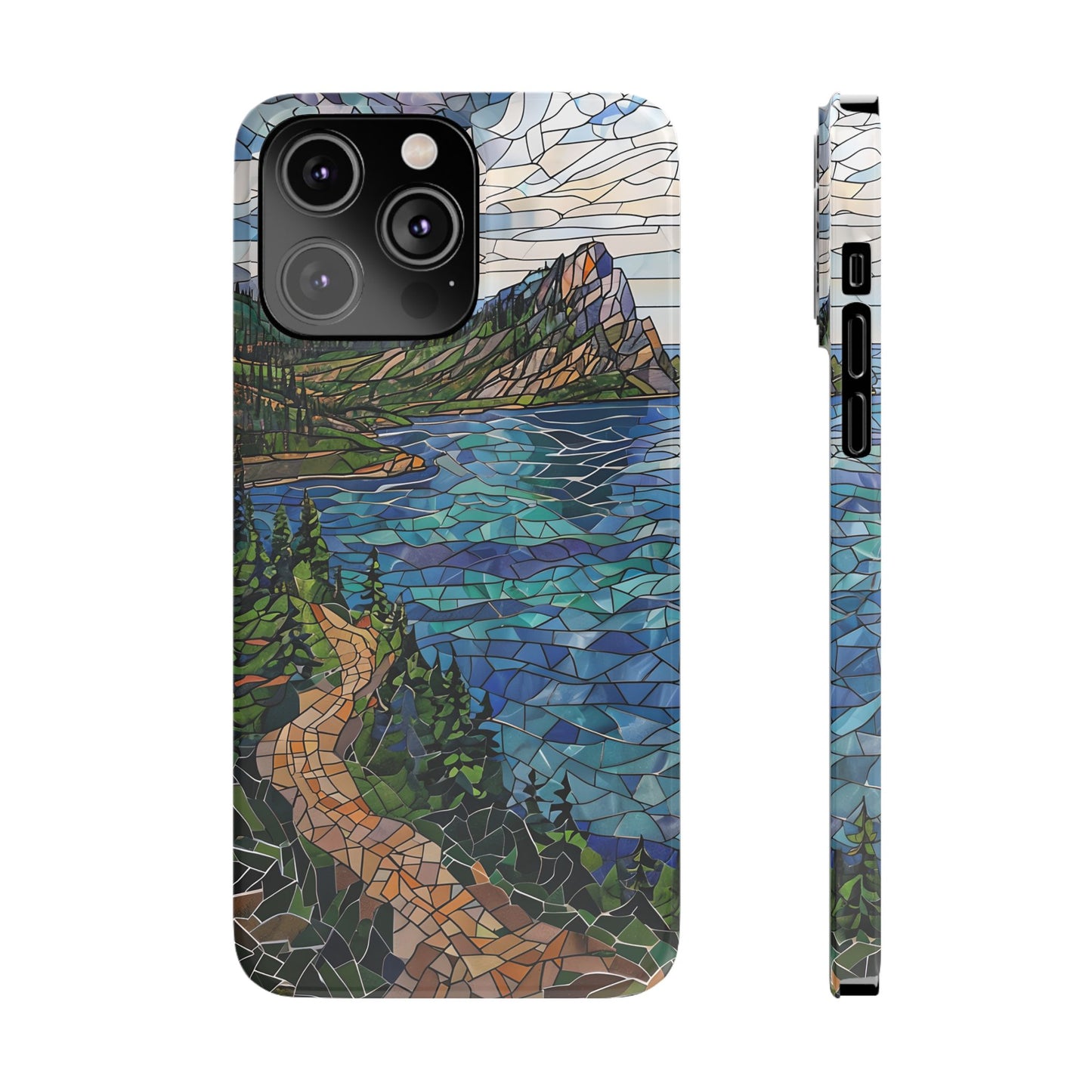 Isle Royale Mosaic Slim Phone Case, Remote Island Wilderness Art, Great Lakes Nature Aesthetic, Eco-Friendly Phone Accessory