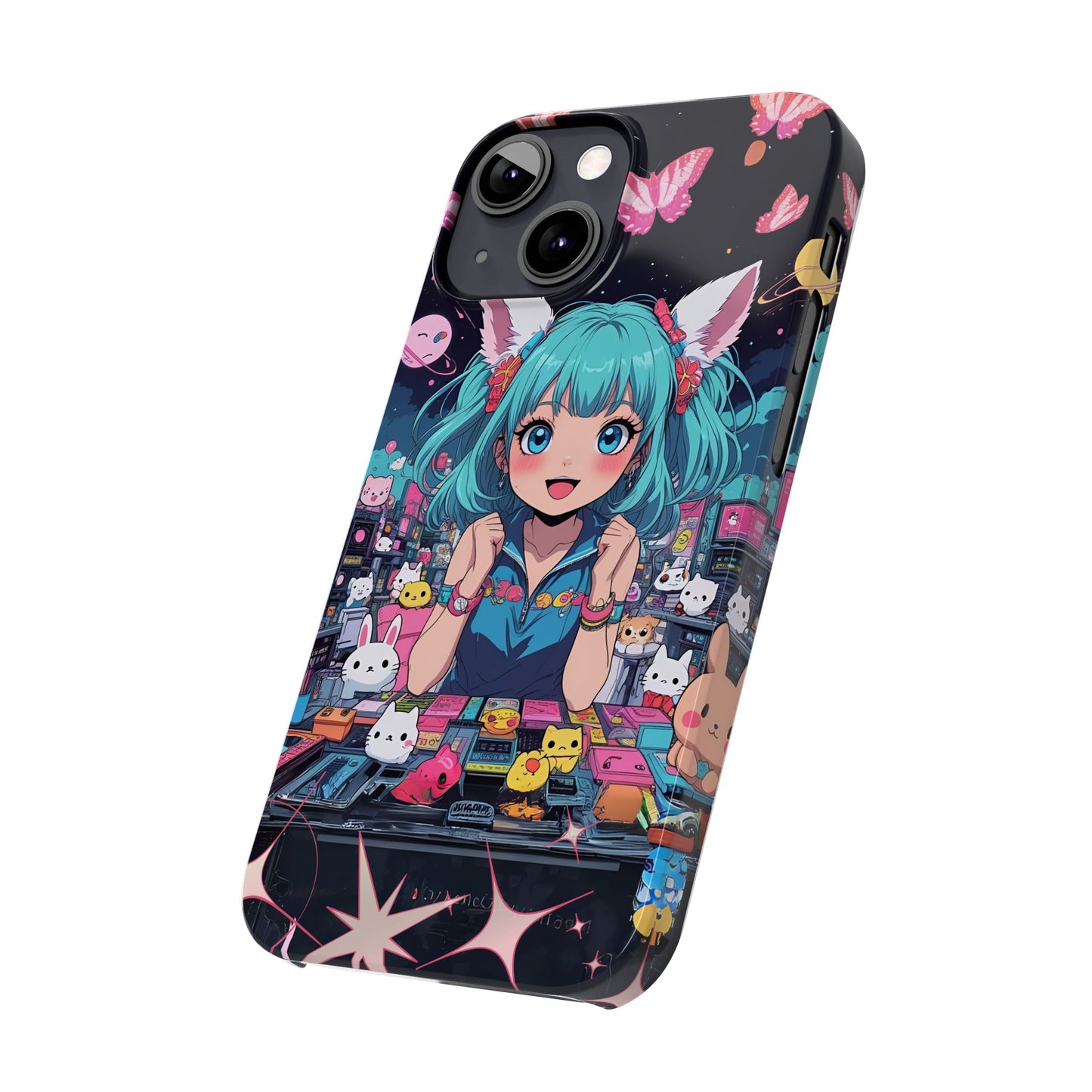 Y2K Anime Girl Slim Phone Case, Kawaii Vaporwave Style, Cute Maximalist Aesthetic, Anime Design, Slim Protection, Aesthetic Accessory
