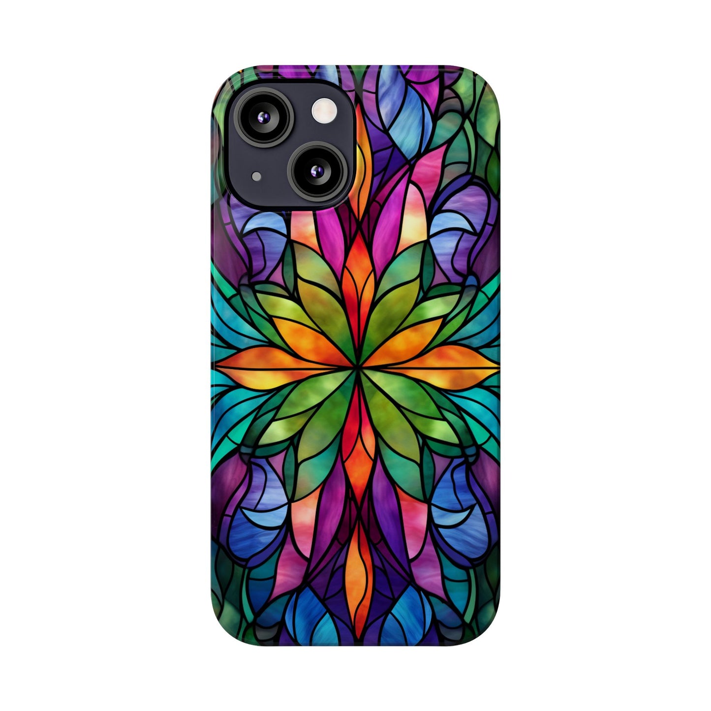 Vibrant Floral Slim Phone Cases, Colorful Cell Phone Cover, Stained Glass Design, Unique Gift for Her, Artistic Accessories, Phone Case