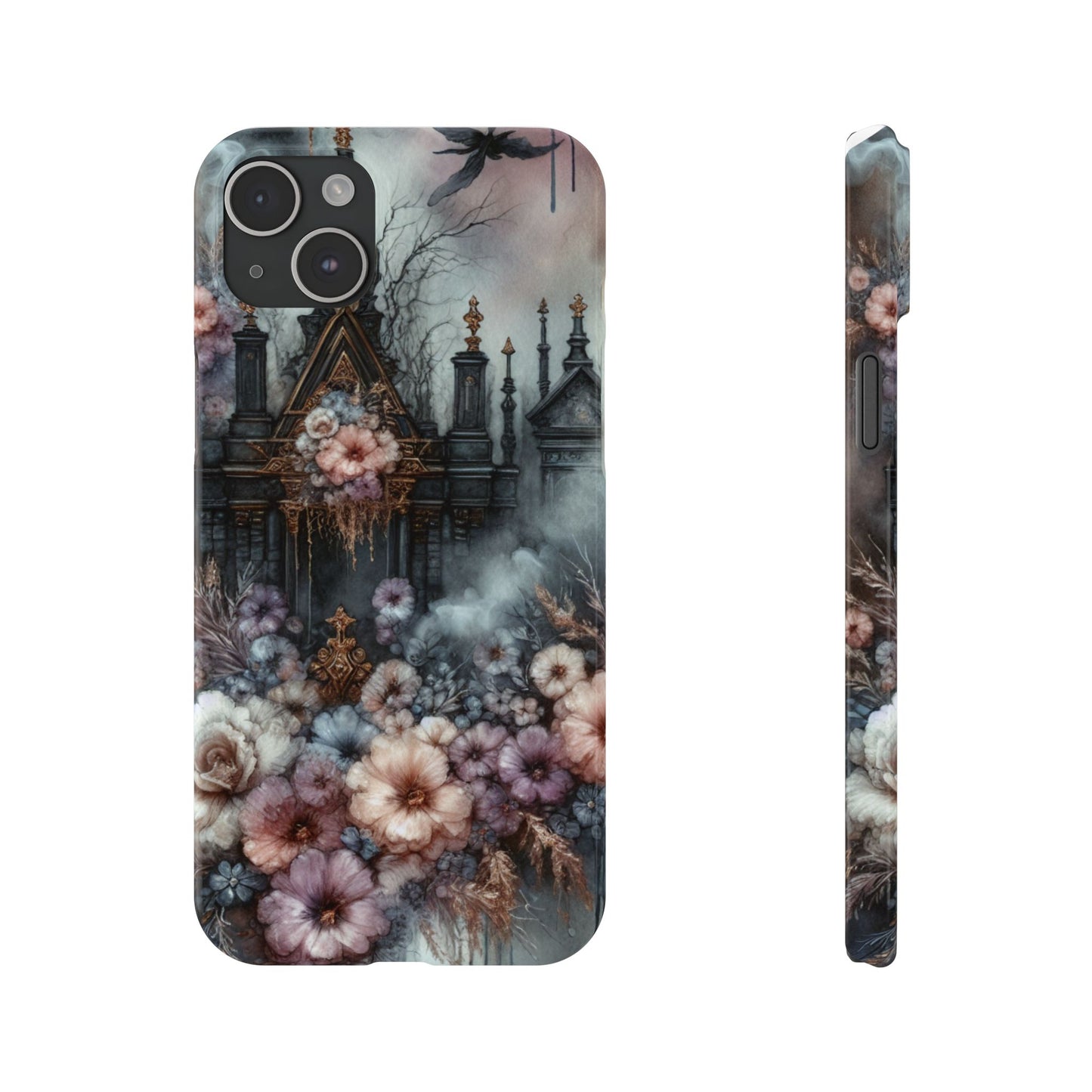 Gothic Floral Slim Phone Case, Dark Fantasy Phone Cover, Unique Flower Design, Phone Accessory for Halloween, Gift for Her