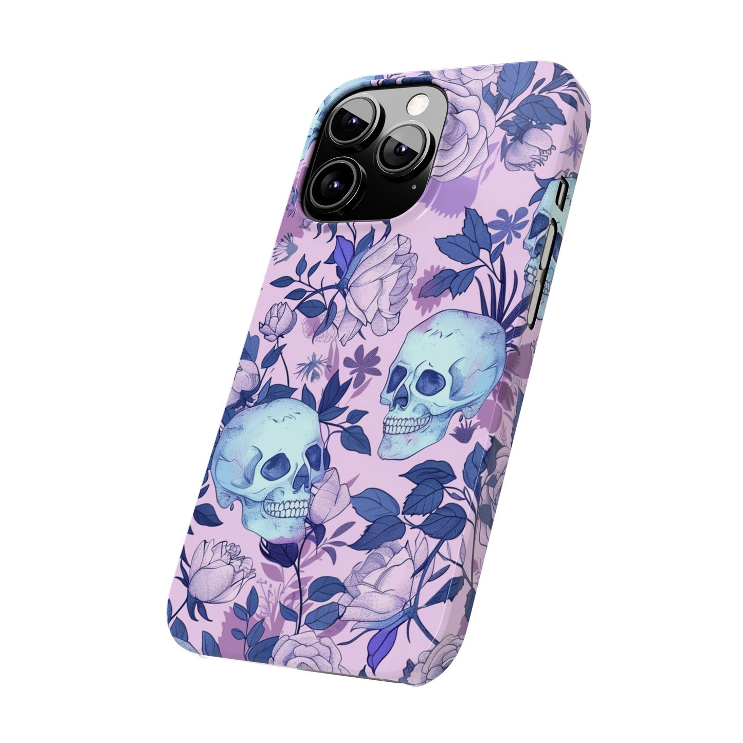 Floral Skull Slim Phone Case - Aesthetic, Trendy, Gift for Goth Lovers, Unique Phone Accessories, Floral Print, Halloween Decor