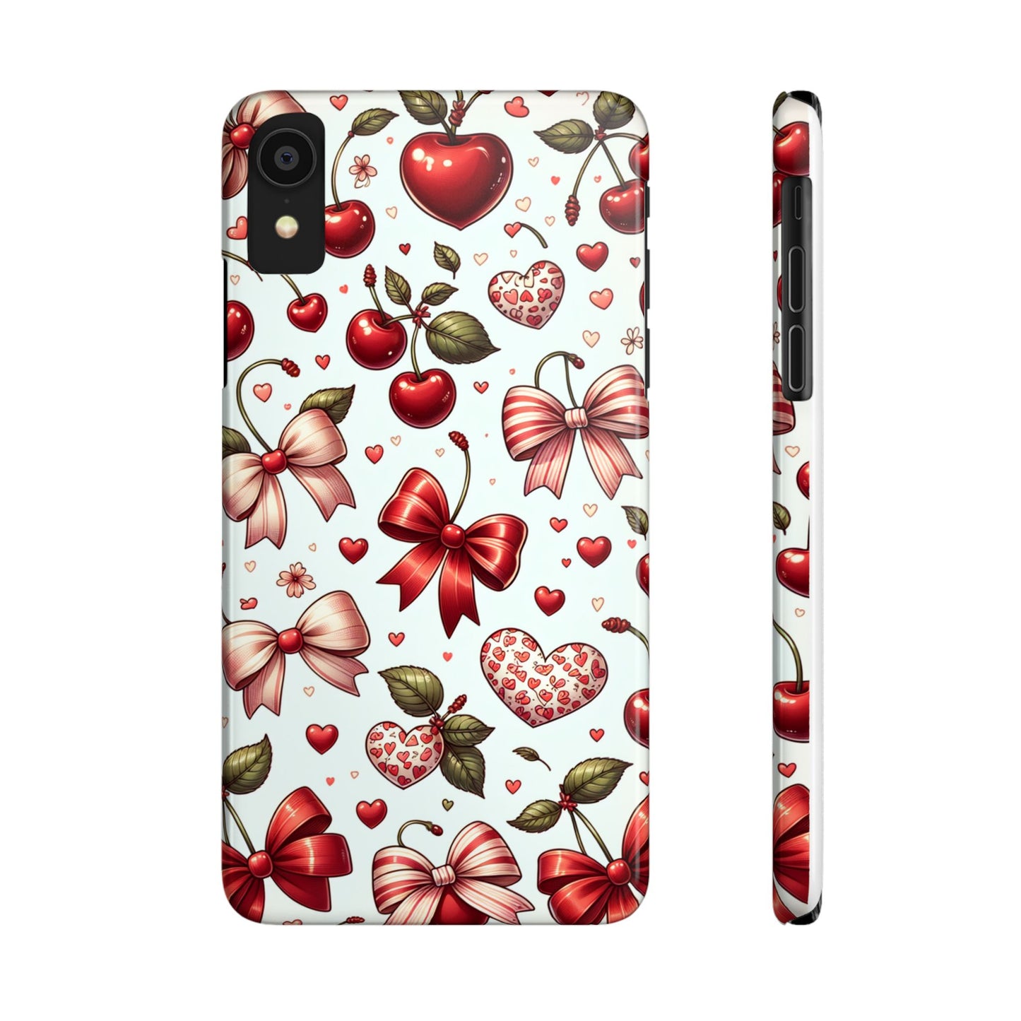 Cute Floral Phone Cases, Cherry Heart Phone Accessories, Valentine Gift, Girly Slim Phone Case, Trendy Mobile Cover