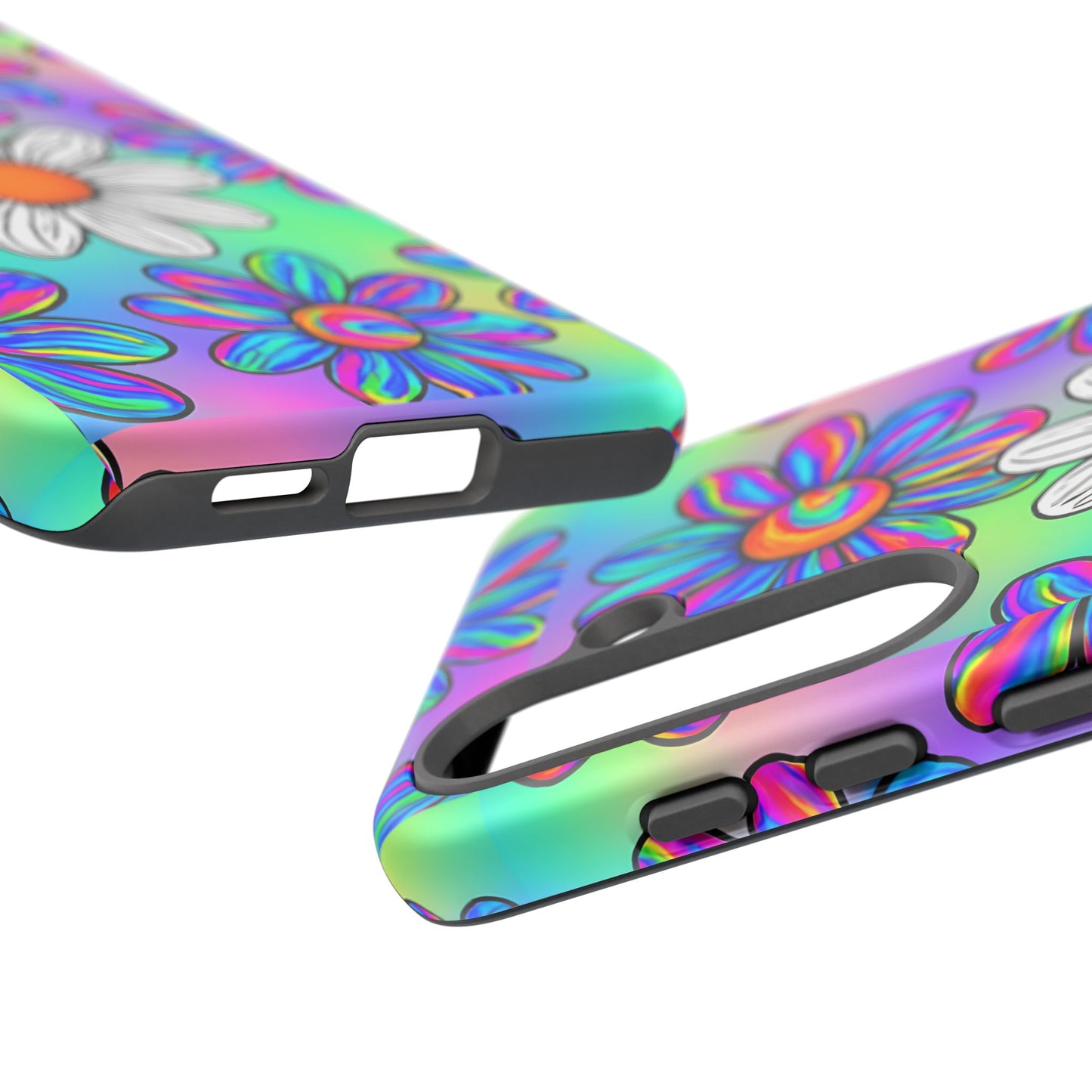 Trippy Daisy Tough Phone Case - Psychedelic Floral Design, Colorful Retro Aesthetic, Compatible with iPhone, Galaxy, and Google Phones