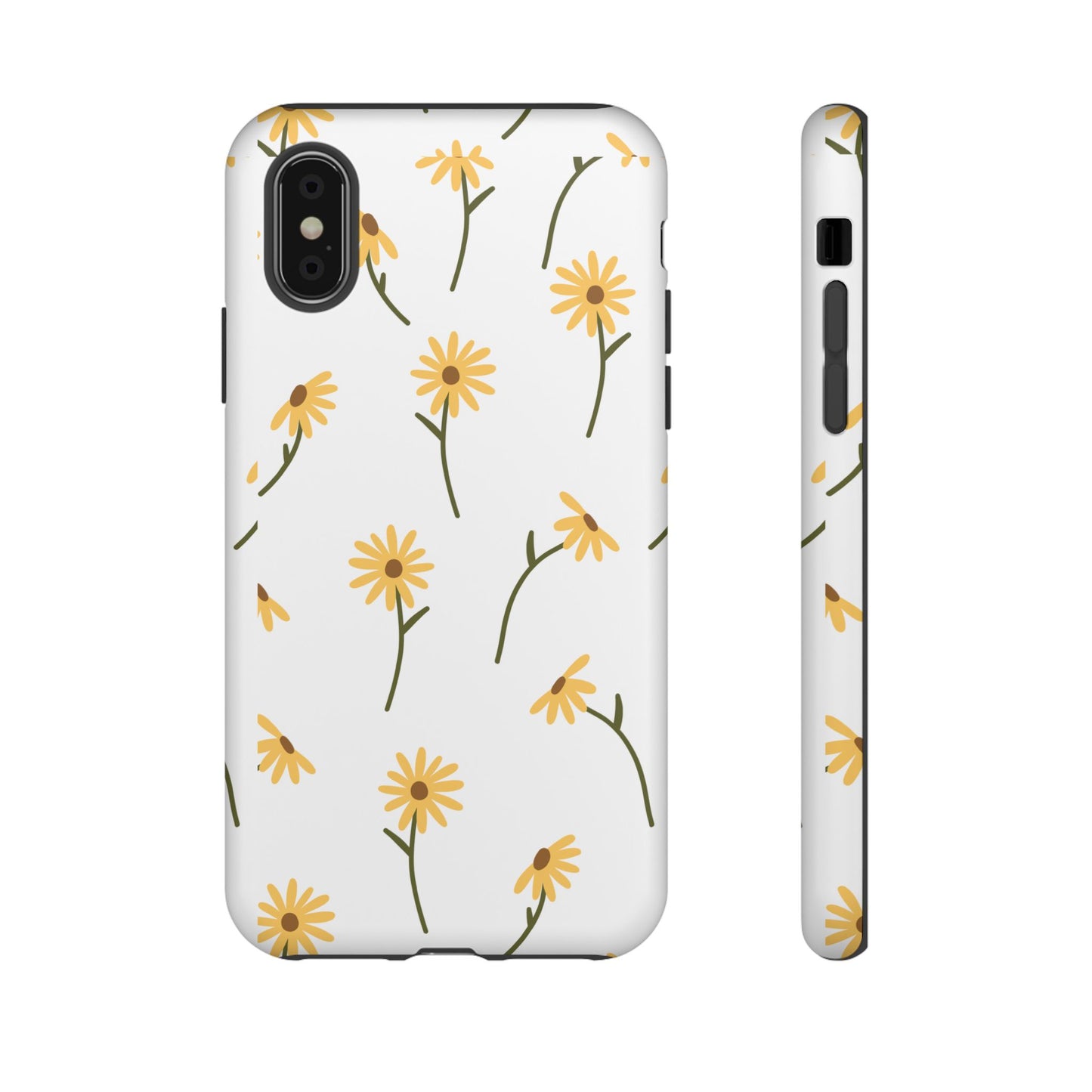 Sunflower Floral Tough Phone Case - Minimal Daisy-Inspired Print, Simple Botanical Aesthetic, Compatible with iPhone, Galaxy, and Google